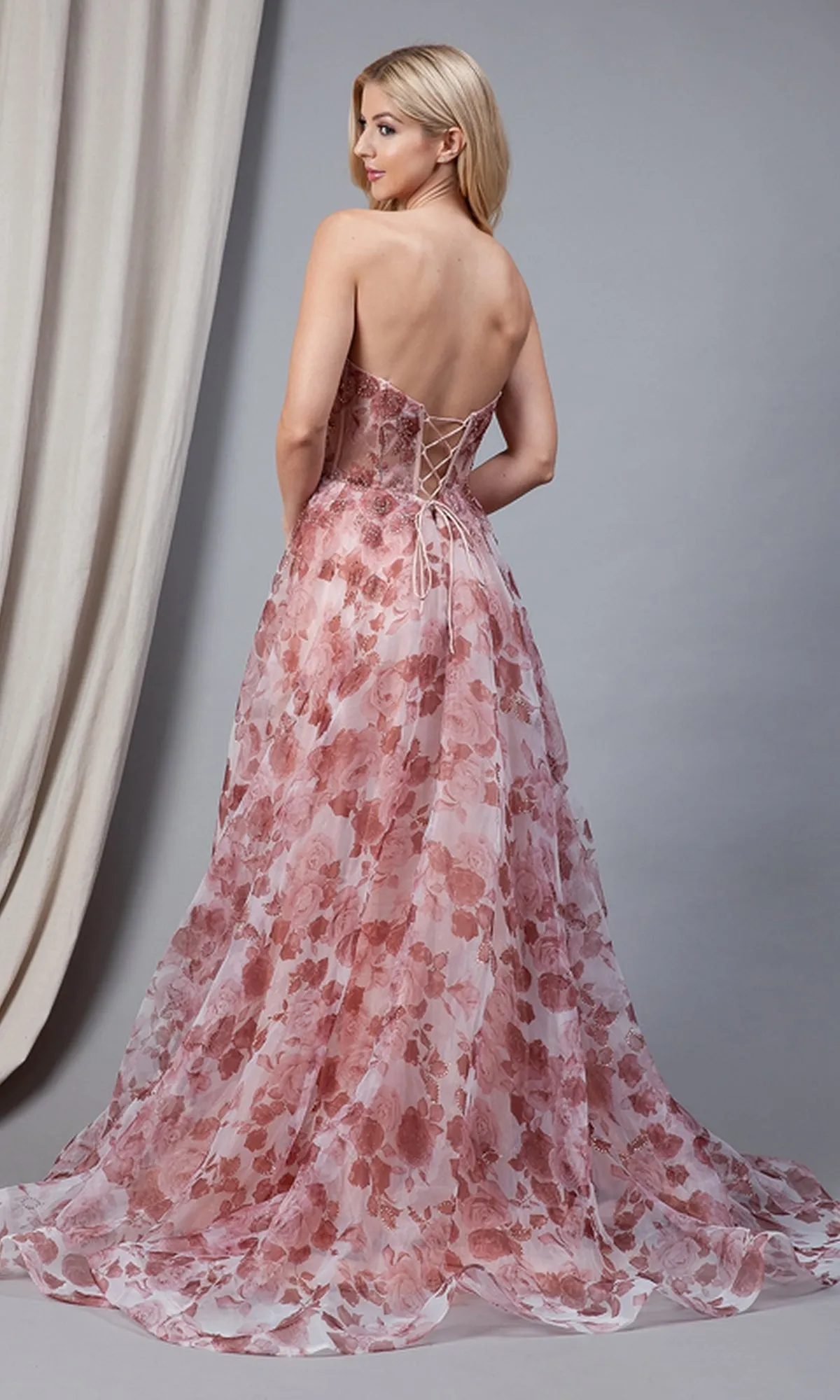 Sheer-Bodice Strapless Long Floral Prom Dress 2106 sold by PromGirl product image thumbnail 2