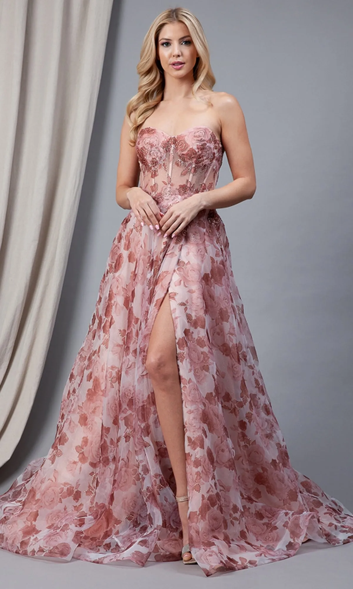 Sheer-Bodice Strapless Long Floral Prom Dress 2106 sold by PromGirl product image thumbnail 5