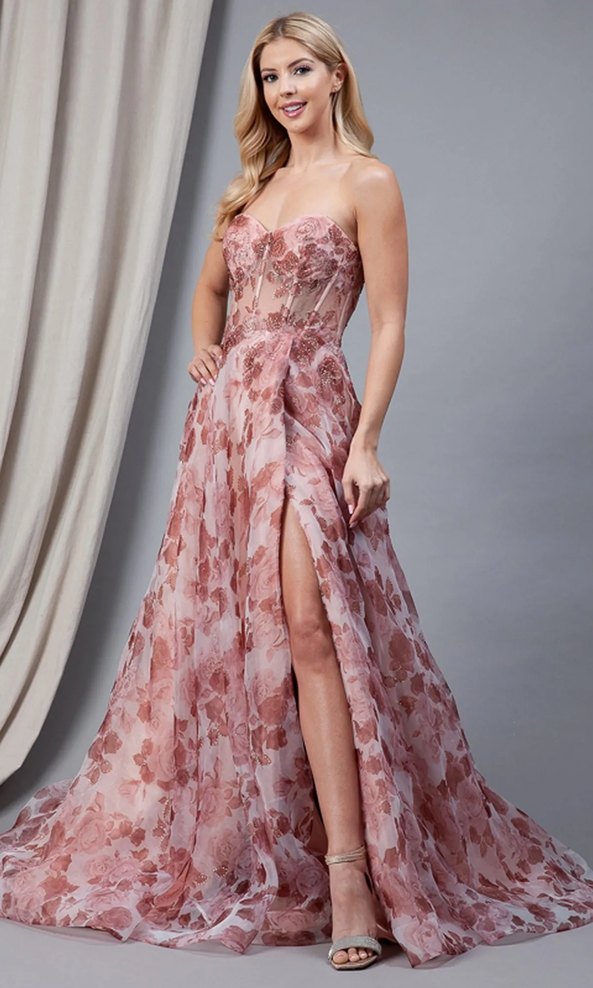 Sheer-Bodice Strapless Long Floral Prom Dress 2106 sold by PromGirl product image thumbnail 3