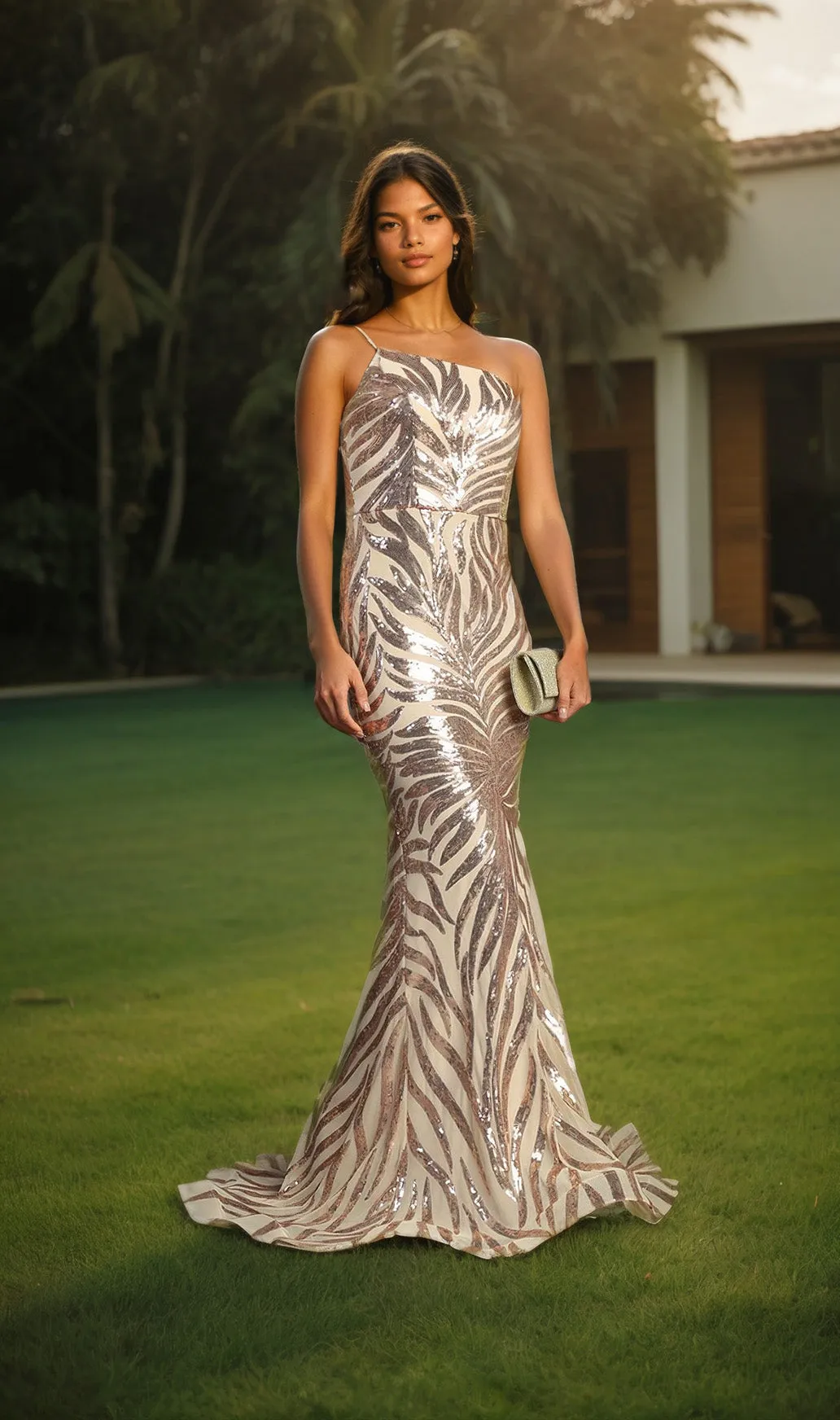 Sequin-Print One-Shoulder Prom Dress: Chicas C823 sold by PromGirl product image thumbnail 3