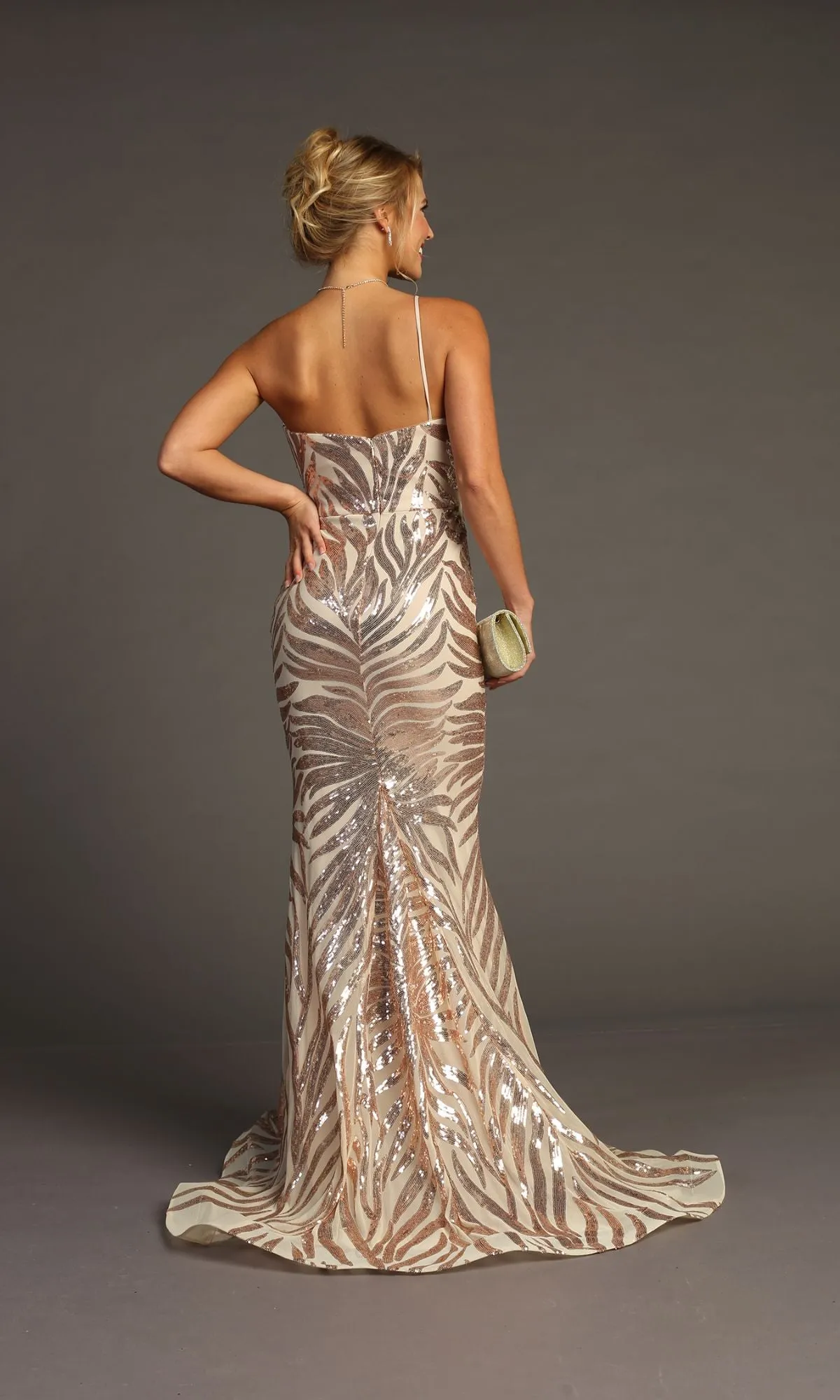 Sequin-Print One-Shoulder Prom Dress: Chicas C823 sold by PromGirl product image thumbnail 4