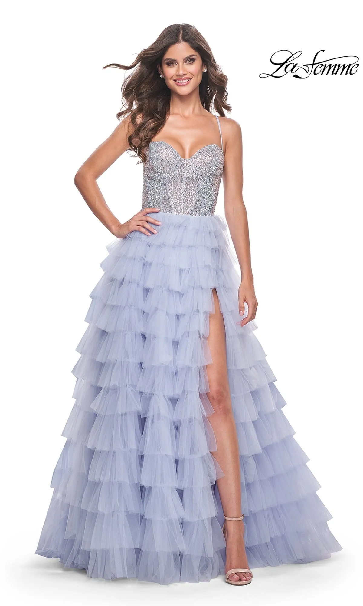 La Femme Long Tiered  A-Line Prom Dress 32335 sold by PromGirl product image thumbnail 3