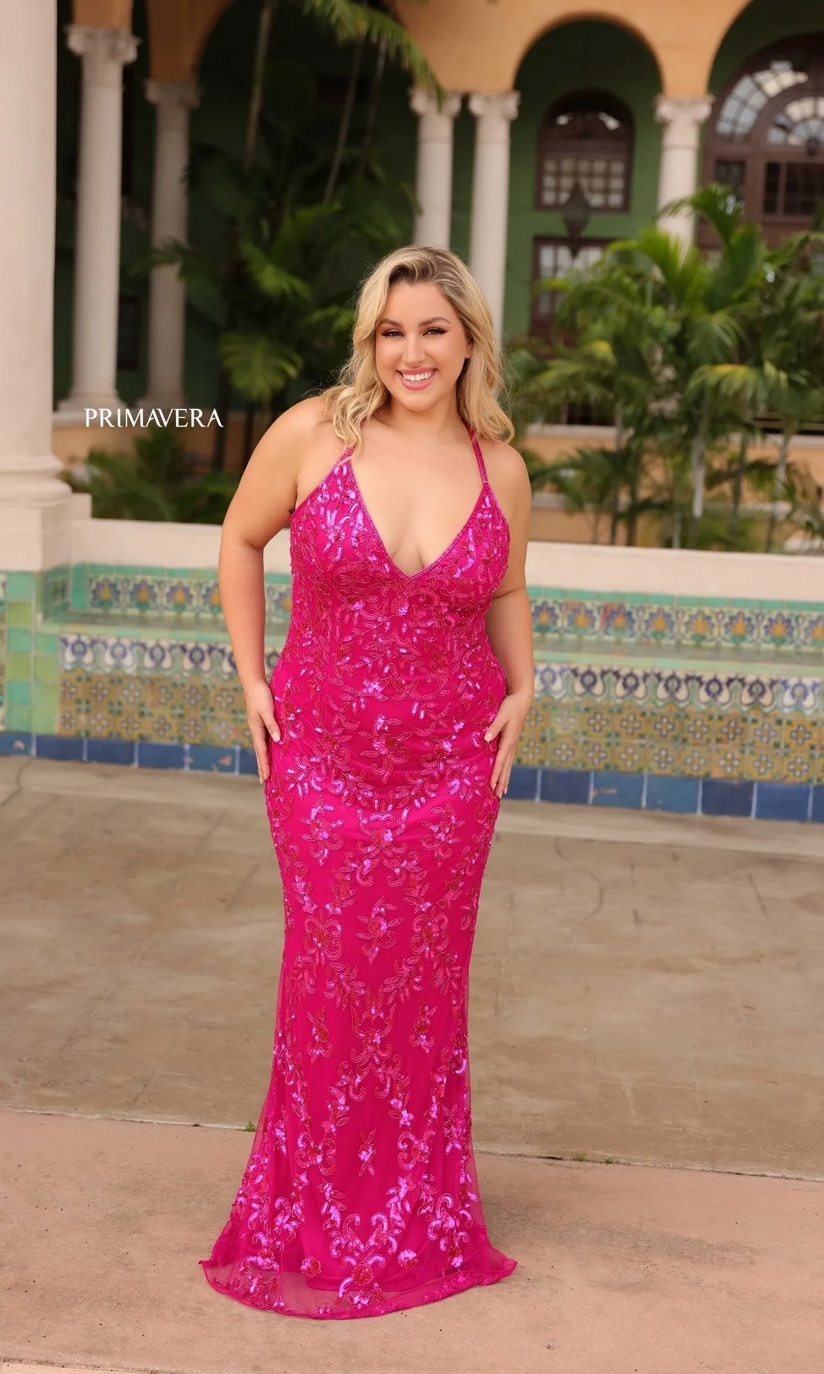 Primavera Plus-Size Long Beaded Prom Dress 14043 sold by PromGirl product image thumbnail 3