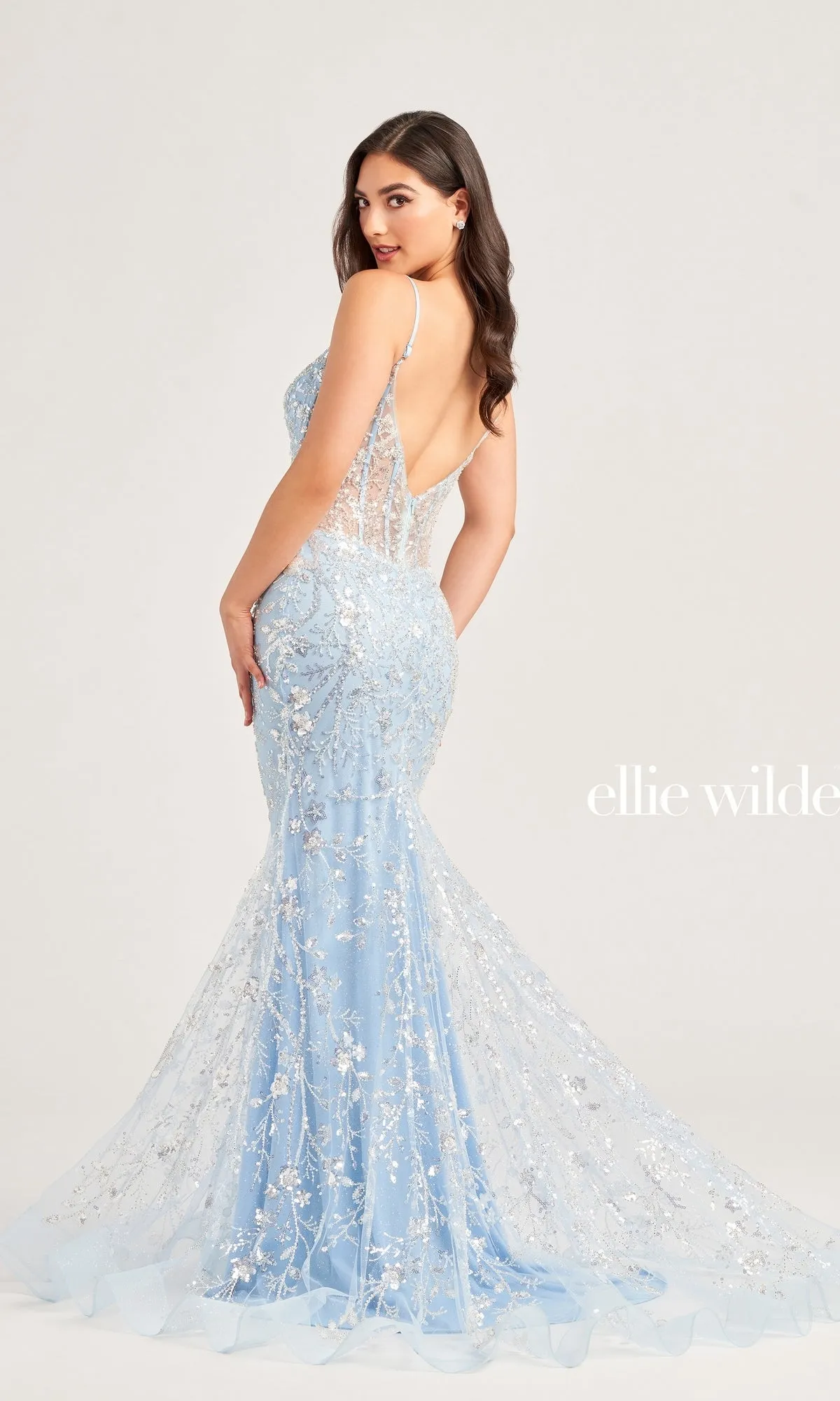 Ellie Wilde Long Blue Mermaid Prom Dress EW35204 sold by PromGirl product image thumbnail 2