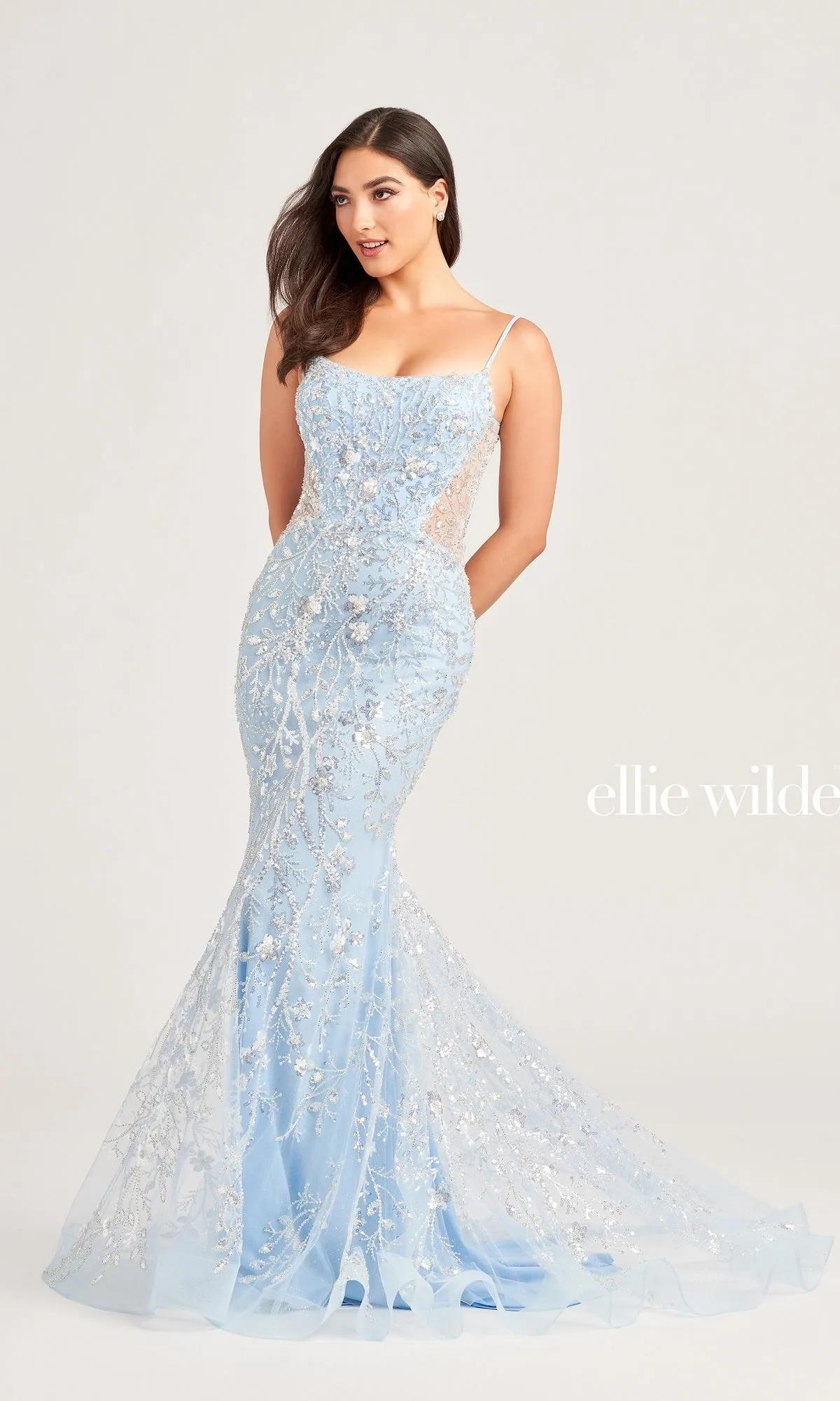 Ellie Wilde Long Blue Mermaid Prom Dress EW35204 sold by PromGirl