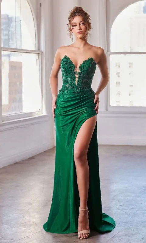 Lace-Bodice Strapless Long Prom Dress CDS465 sold by PromGirl