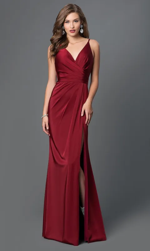 Faviana V-Neck Ruched Open-Back Floor Length Dress made by Faviana