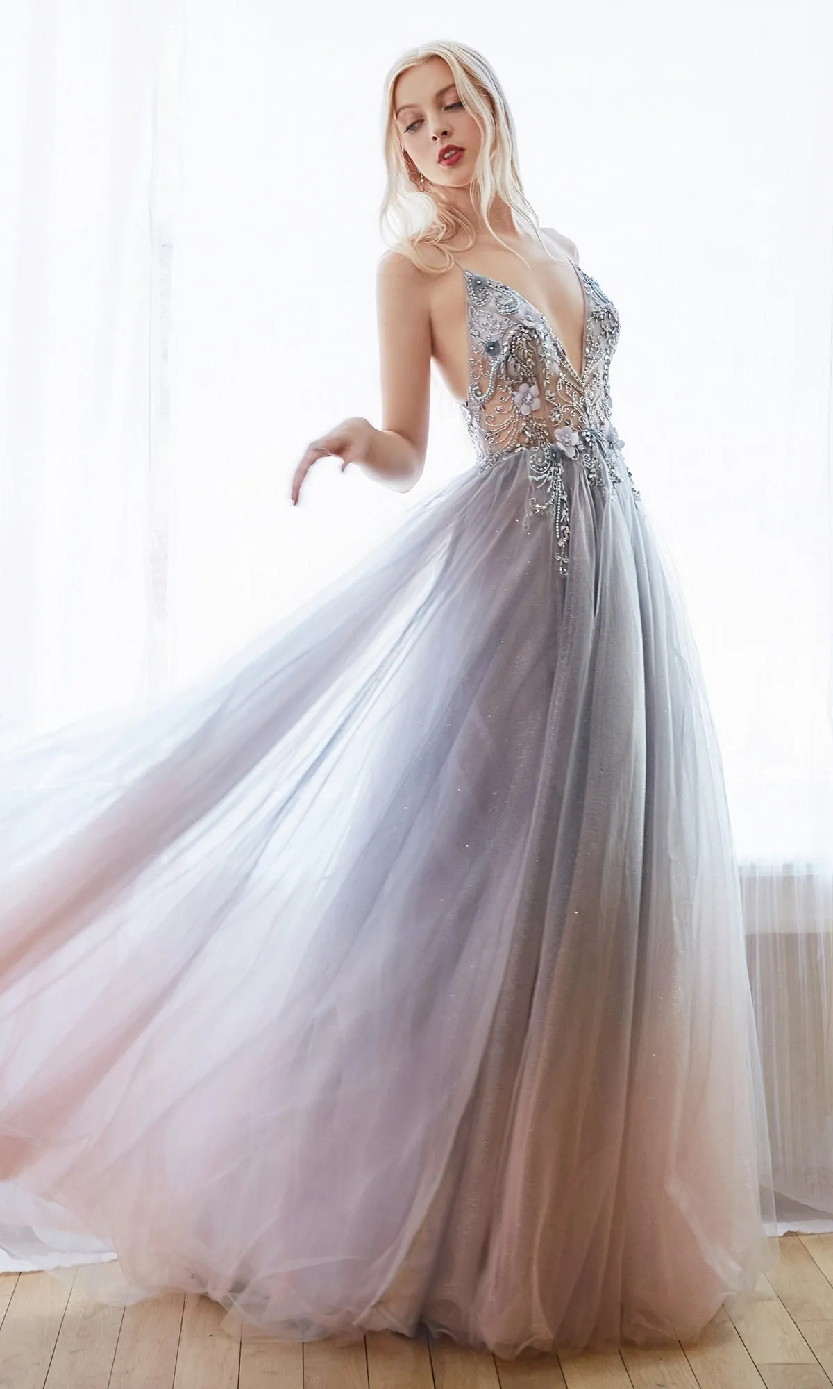 Beaded-Bodice Long Glitter A-Line Prom Dress A0850 sold by PromGirl product image thumbnail 3