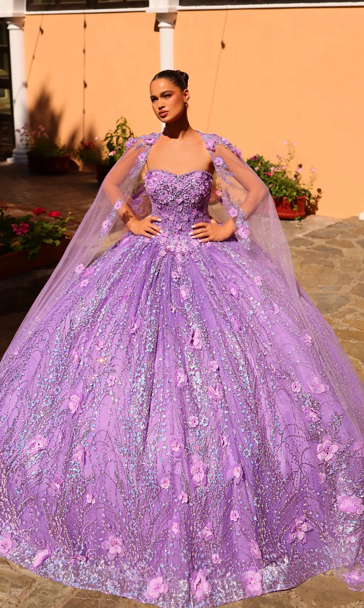 Amarra 54248 Ball Gown Quinceañera Dress with Cape sold by PromGirl product image thumbnail 3