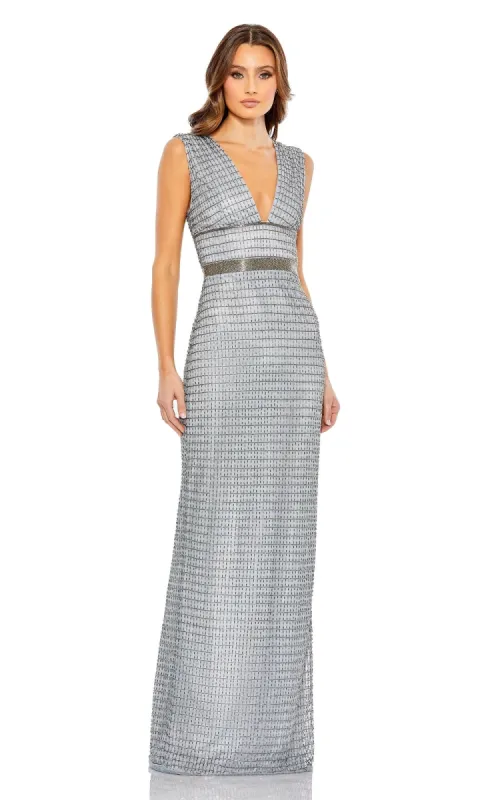 V-Neck Long Beaded Formal Dress: Mac Duggal 5625 sold by PromGirl