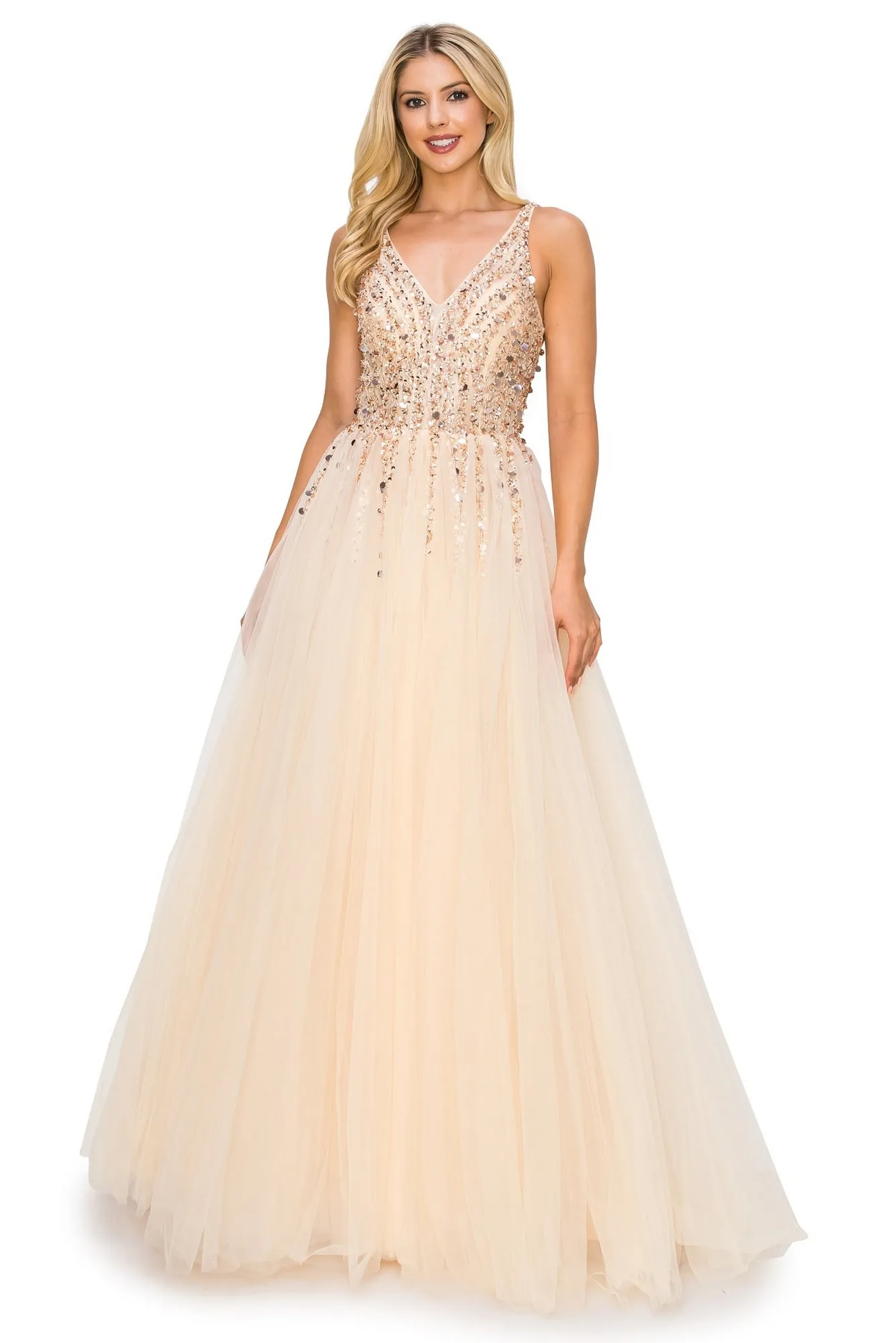 Long Tulle Prom Ball Gown with Sequins 8034J sold by PromGirl product image thumbnail 3