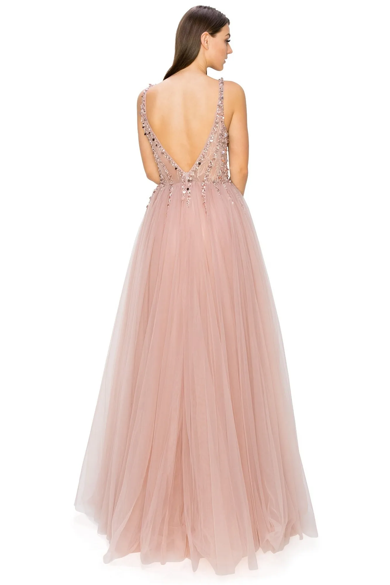 Long Tulle Prom Ball Gown with Sequins 8034J sold by PromGirl product image thumbnail 2