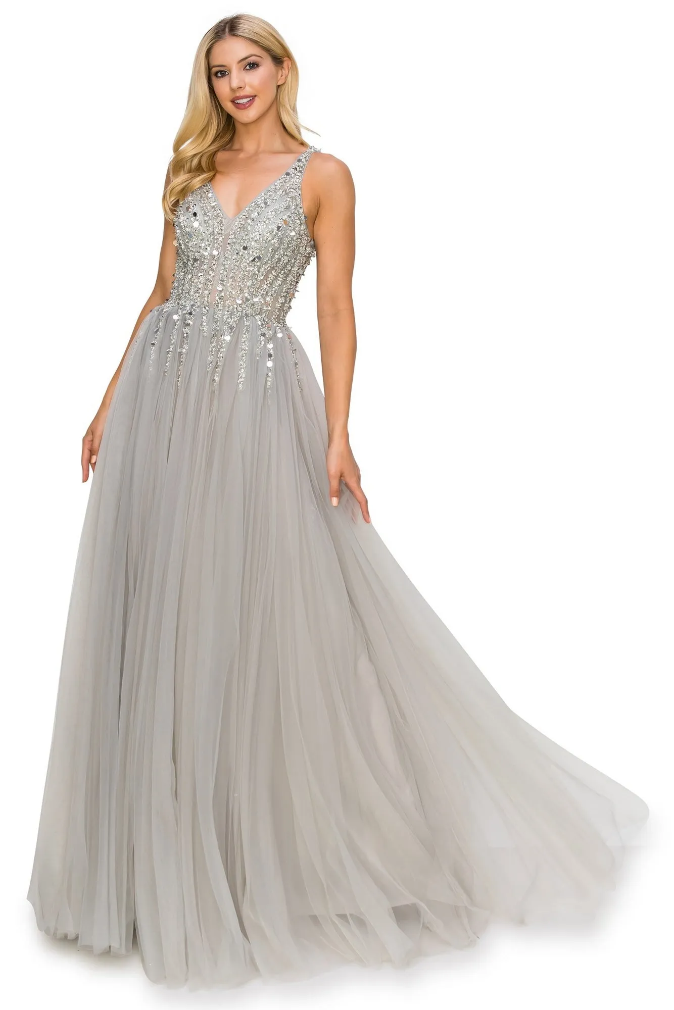 Long Tulle Prom Ball Gown with Sequins 8034J sold by PromGirl product image thumbnail 4