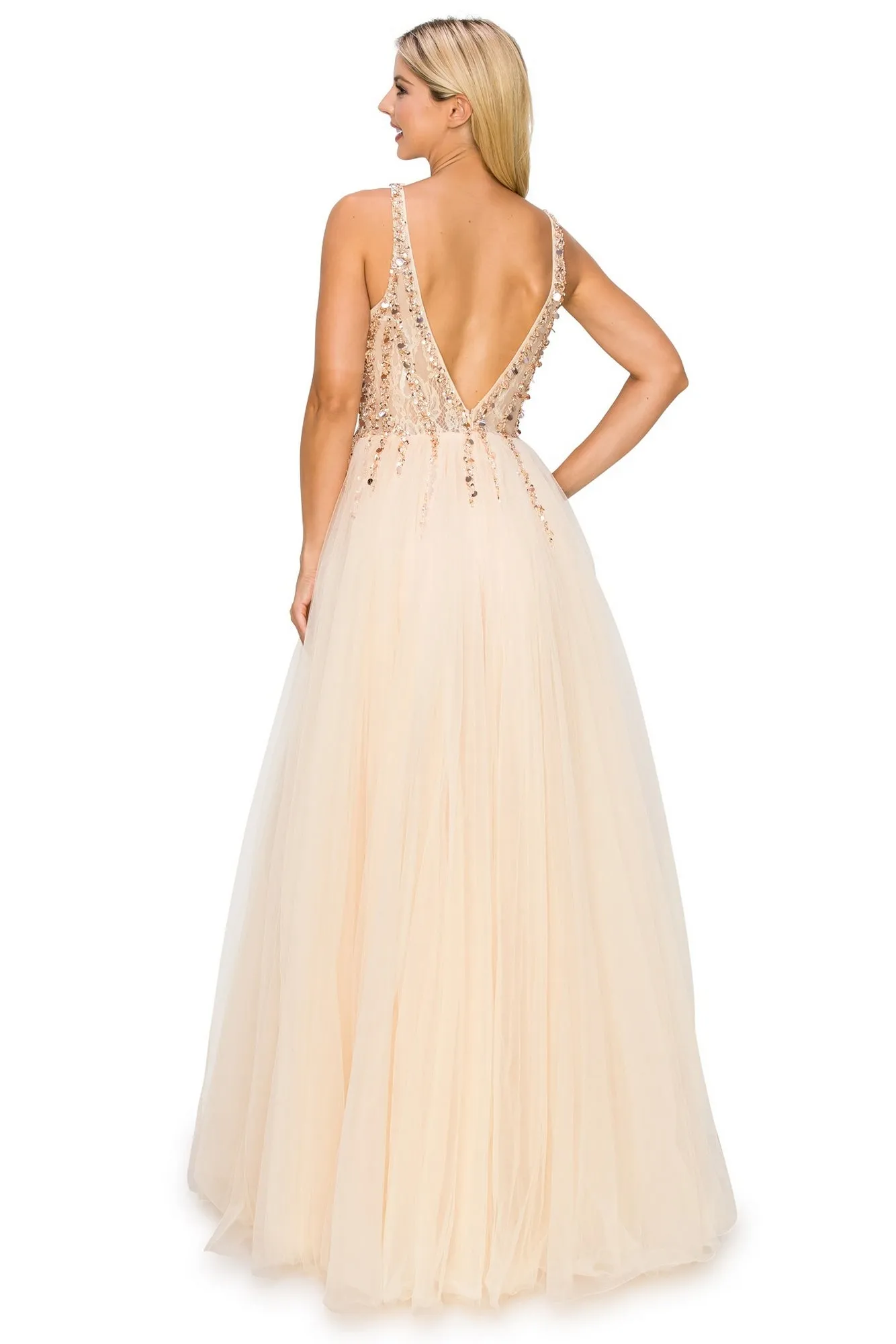 Long Tulle Prom Ball Gown with Sequins 8034J sold by PromGirl product image thumbnail 5