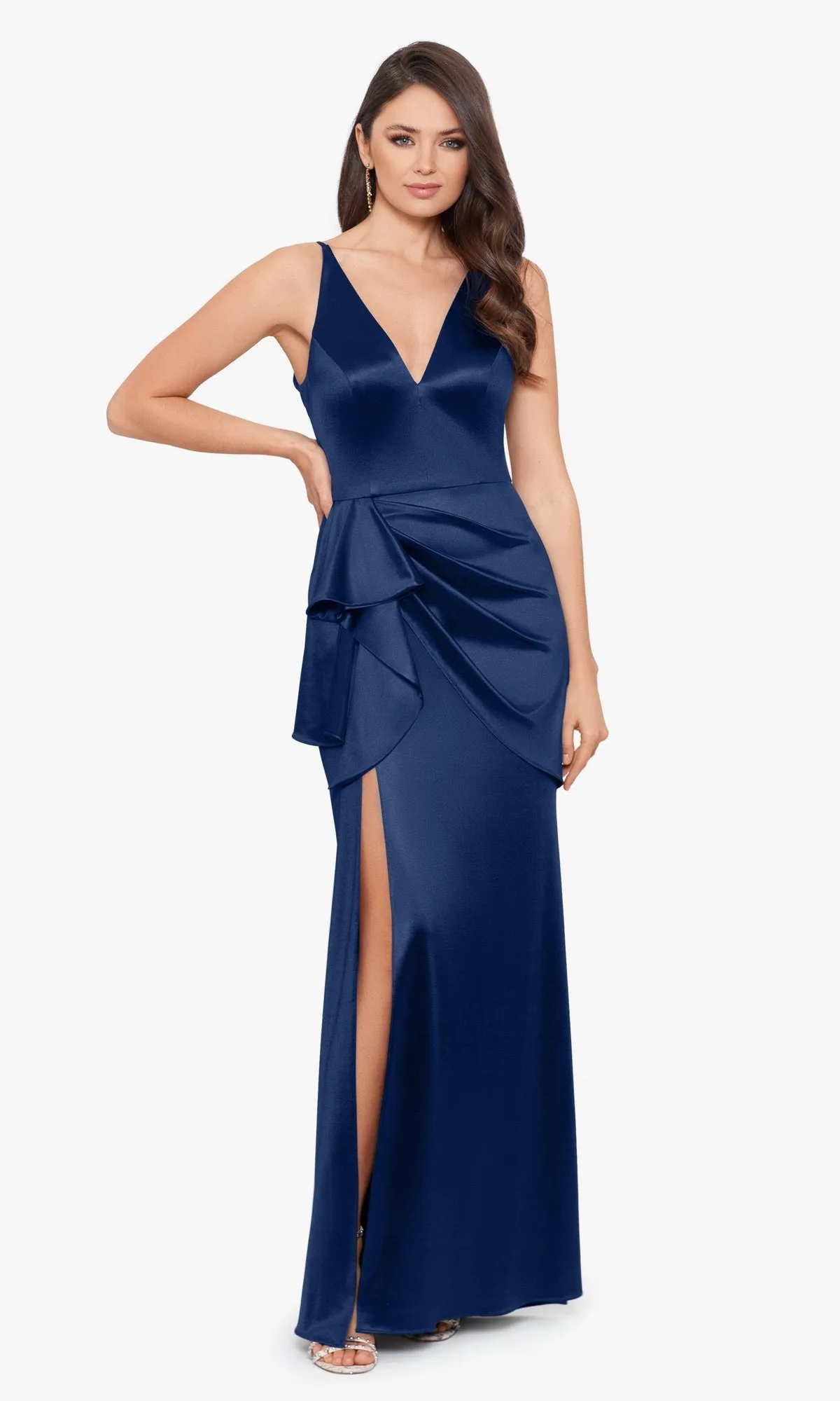 Blondie Nites Side Drape Long Formal Dress 3458BN sold by PromGirl product image thumbnail 3
