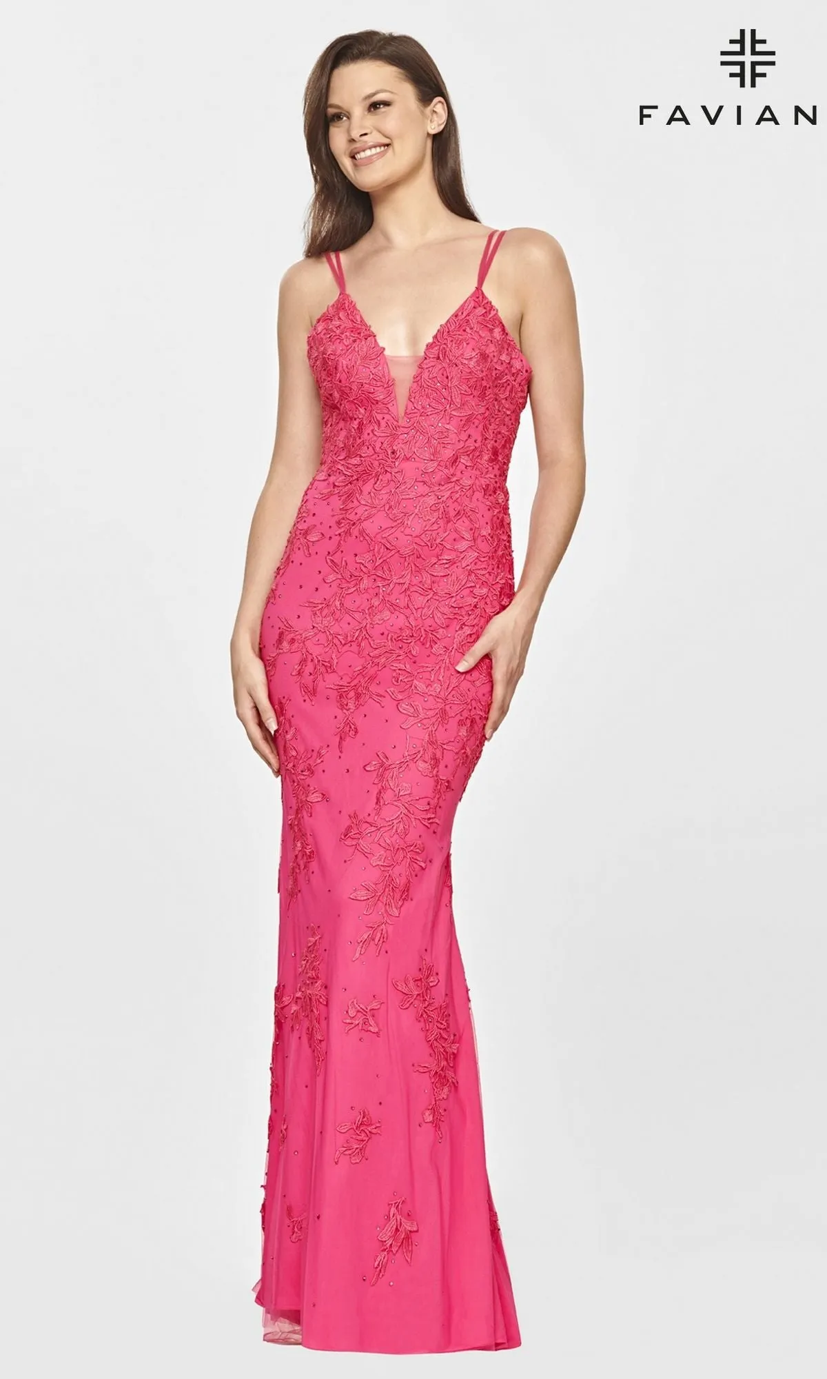 Faviana S10813 Long Lace Hot Pink Prom Dress sold by PromGirl product image thumbnail 3