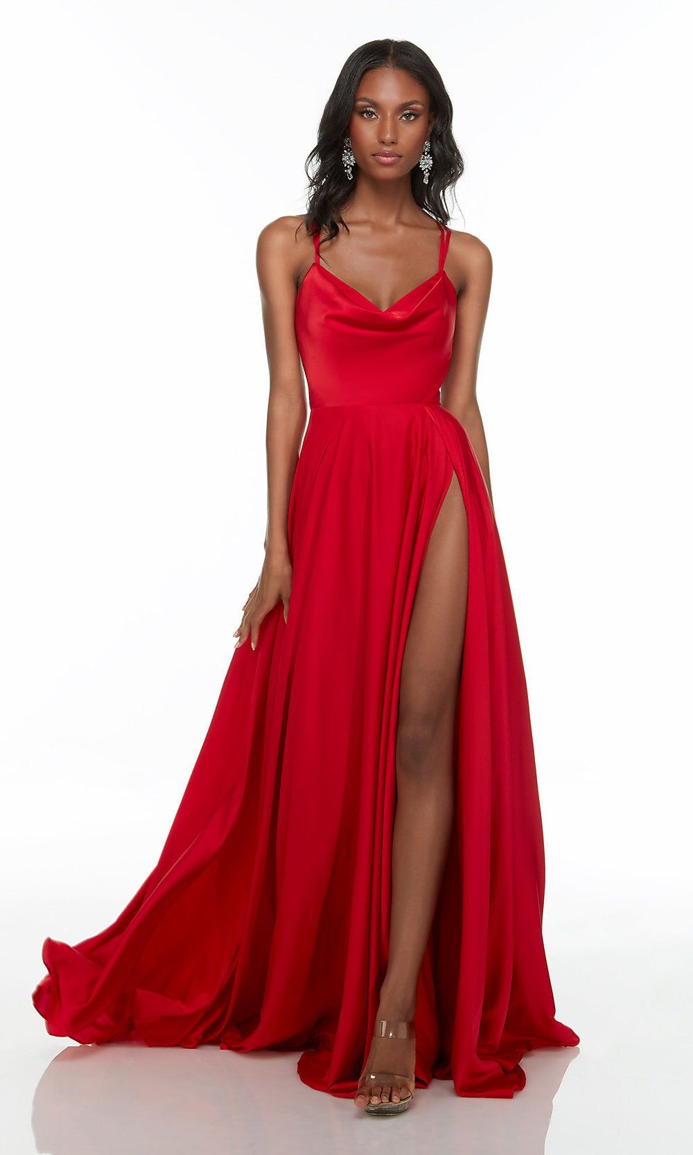 Alyce Strappy-Open-Back Long A-Line Red Prom Dress sold by PromGirl product image thumbnail 3