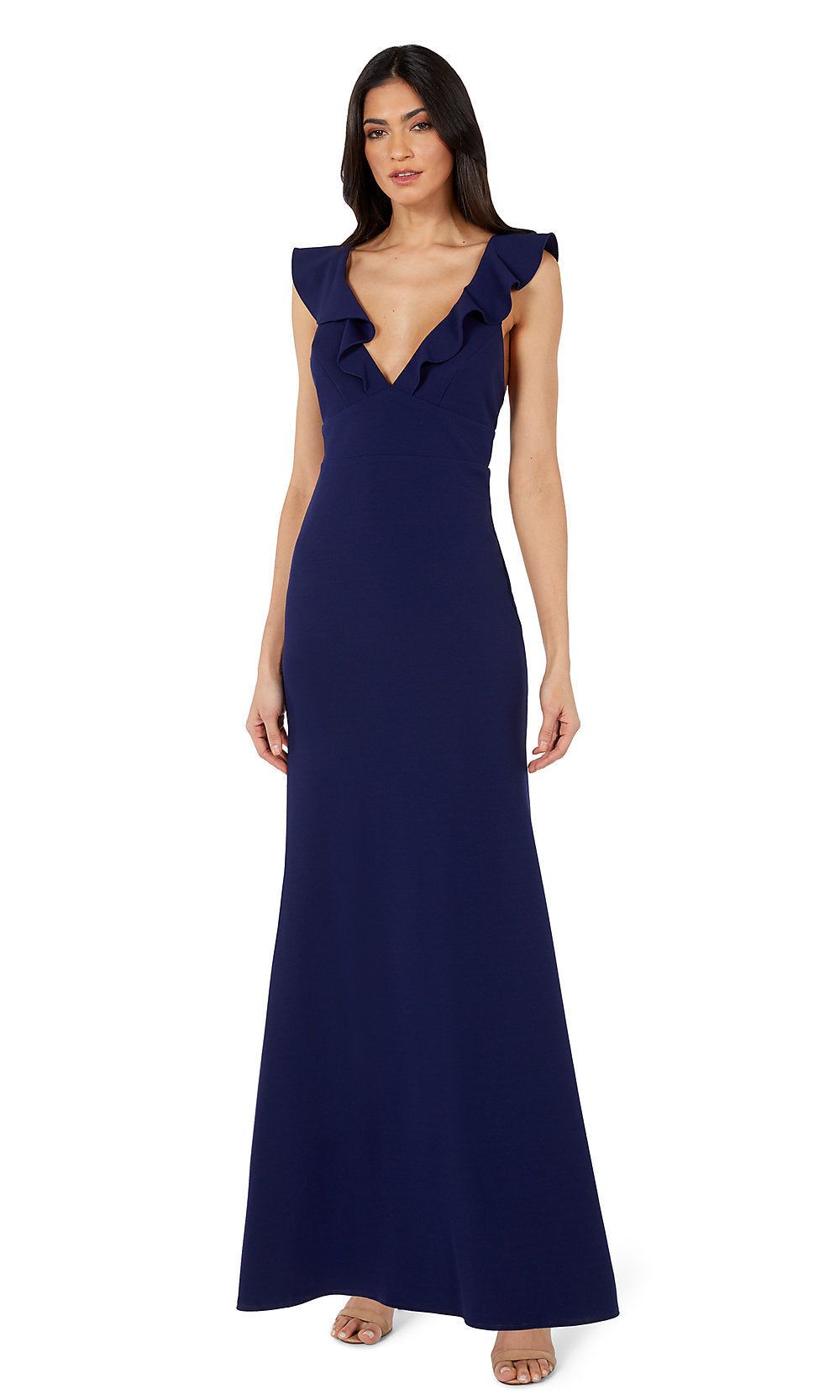 Ruffle V-Neck Simple Long Prom Dress 10982 by Jump sold by PromGirl