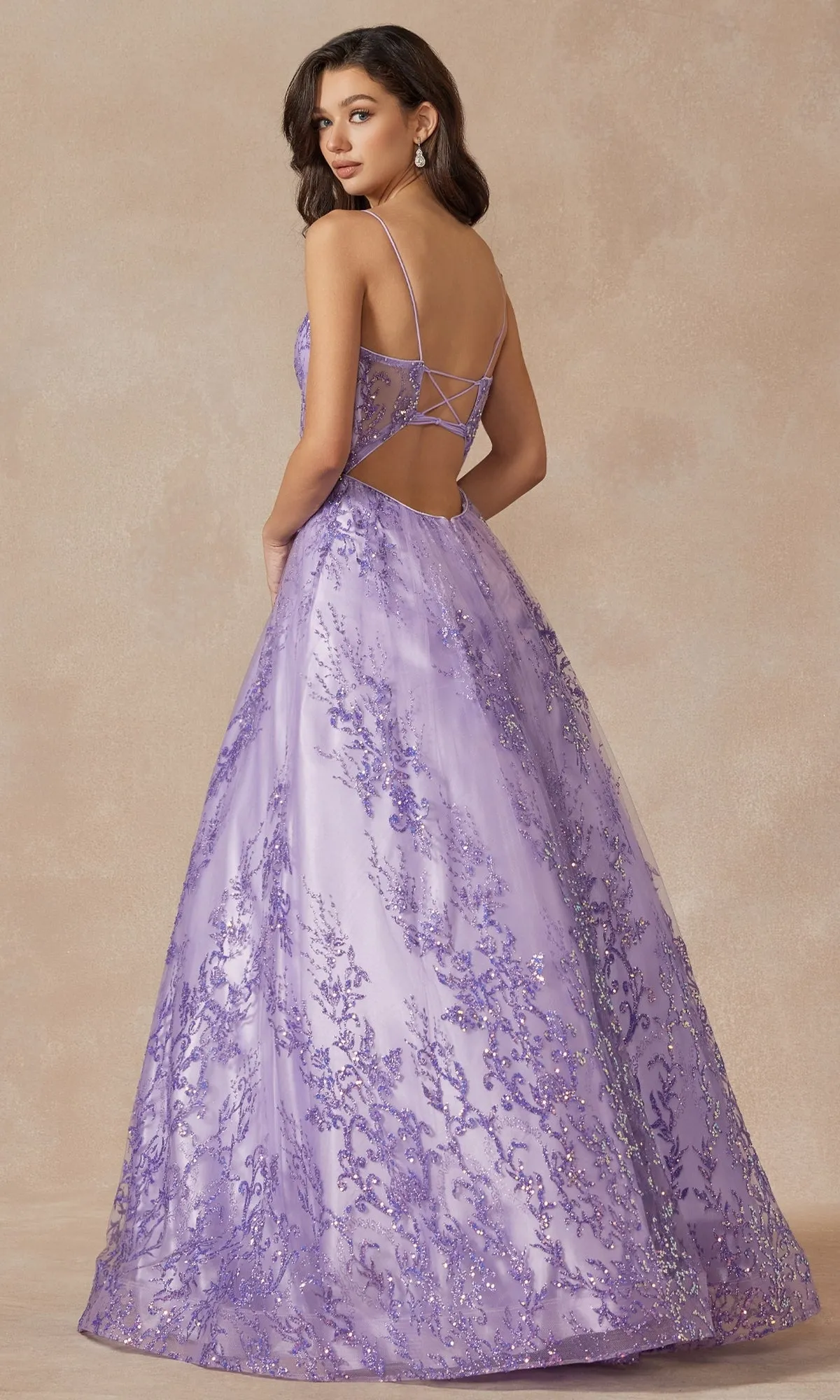 Sheer-Waist Long Glitter-Print Prom Ball Gown 2414 sold by PromGirl product image thumbnail 2