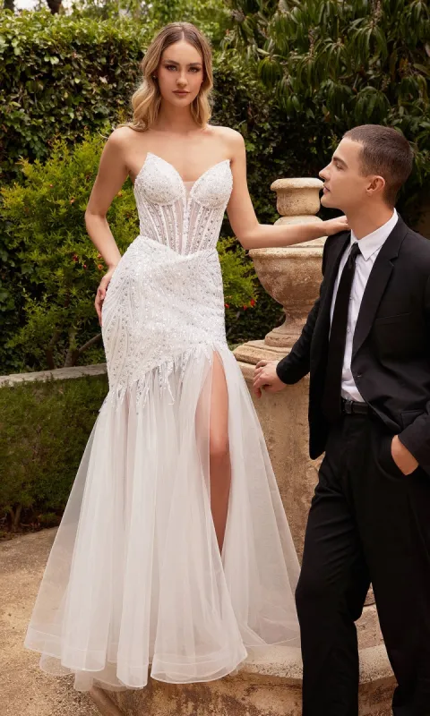 Strapless Long White Mermaid Wedding Gown CD0215W sold by PromGirl