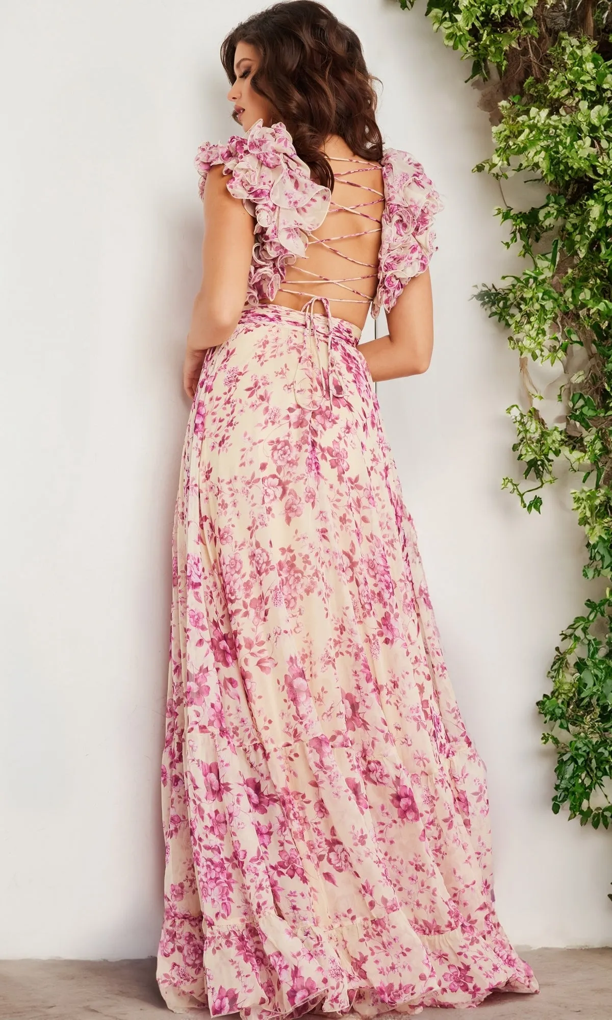 Jovani Backless Long Floral-Print Prom Dress 24139 sold by PromGirl product image thumbnail 2