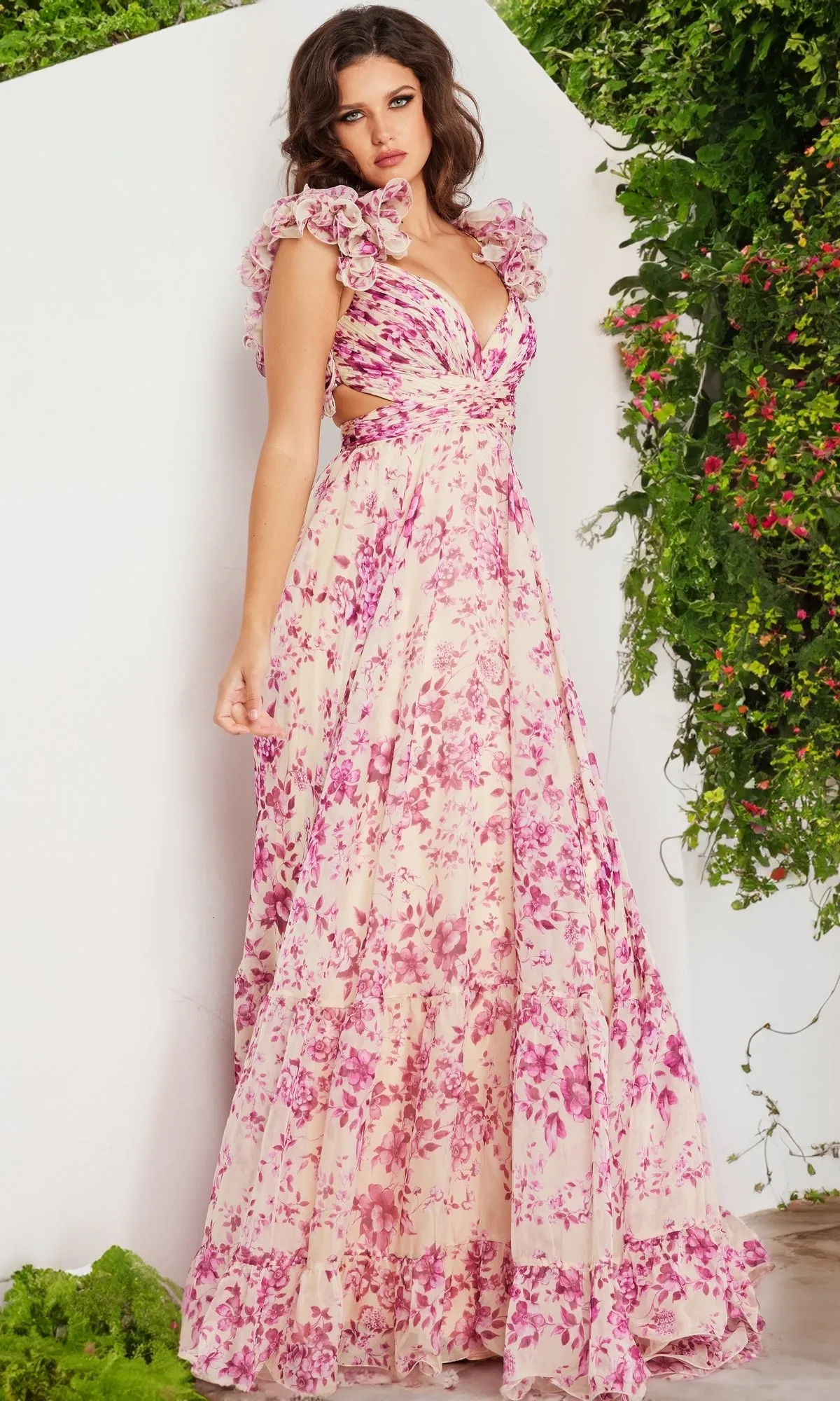 Jovani Backless Long Floral-Print Prom Dress 24139 sold by PromGirl product image thumbnail 3