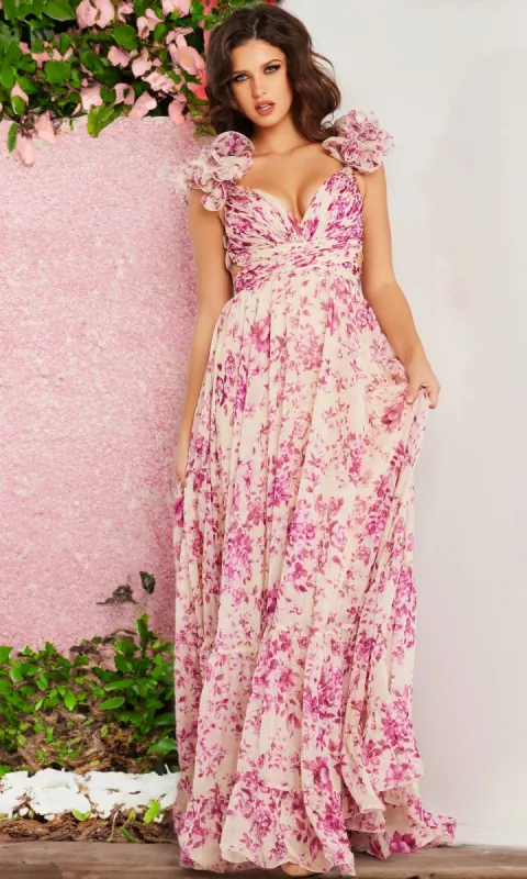 Jovani Backless Long Floral-Print Prom Dress 24139 sold by PromGirl