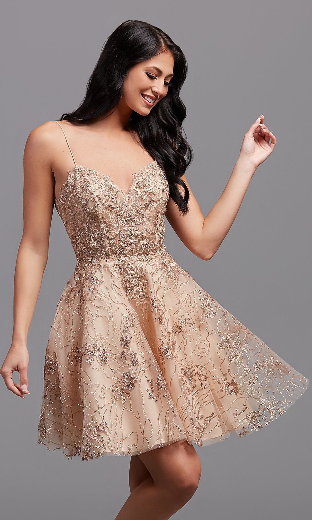PromGirl Short Gold Glitter Homecoming Dress sold by PromGirl