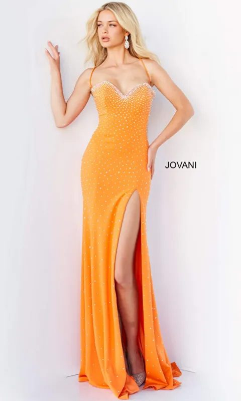 Strappy-Back Long Rhinestone Prom Dress JVN07383 sold by PromGirl