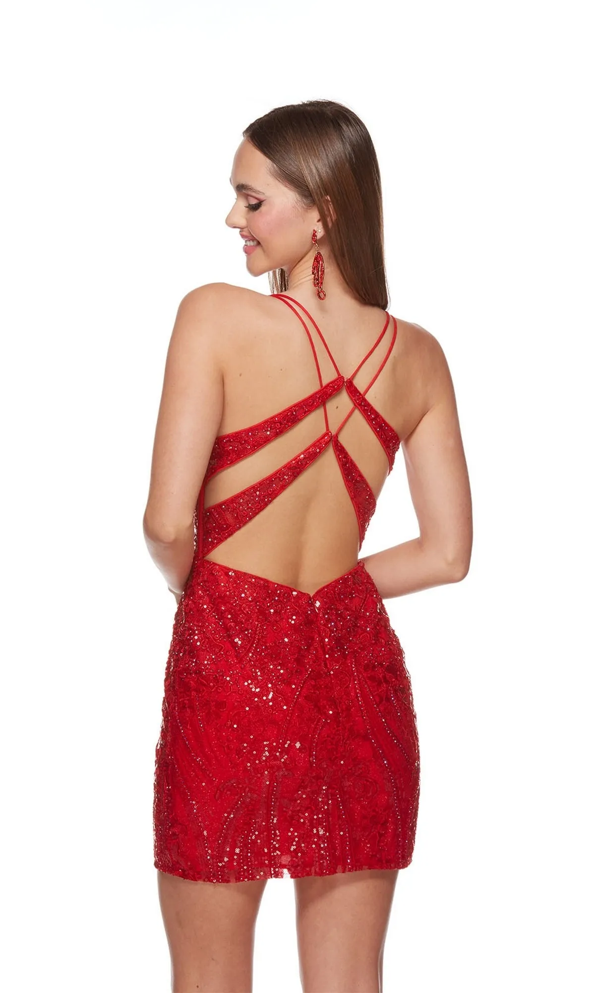 Strappy-Back Short Red Sequin Homecoming Dress 4617 sold by PromGirl product image thumbnail 2