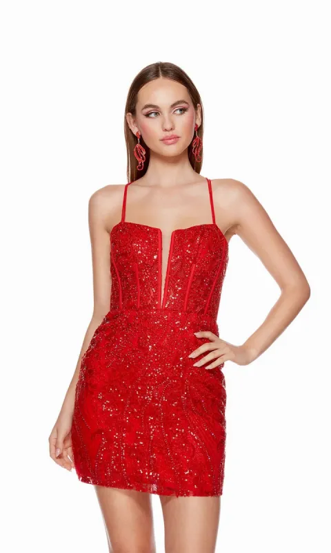 Strappy-Back Short Red Sequin Homecoming Dress 4617 sold by PromGirl