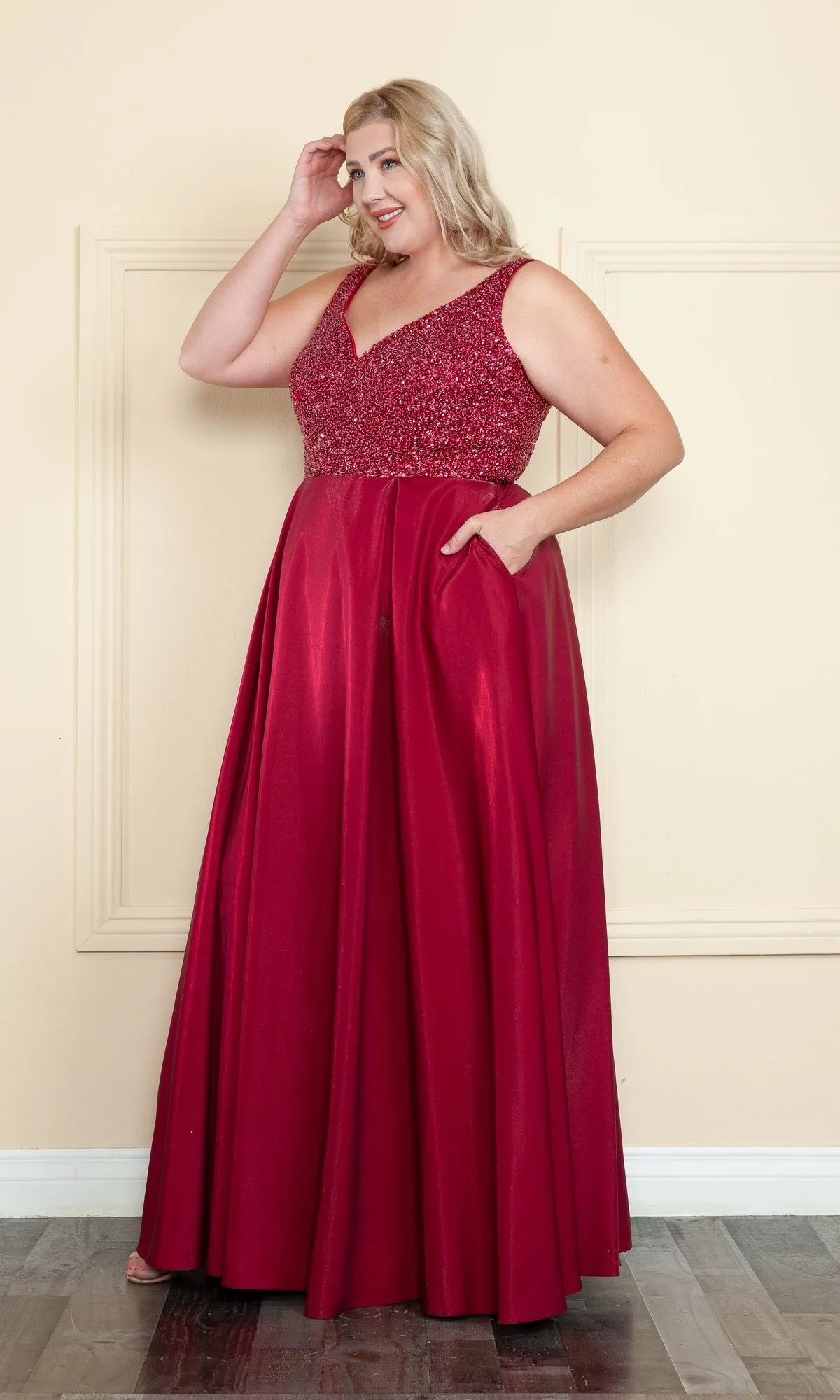 Beaded-Bodice Plus-Size Long Prom Dress W1066 sold by PromGirl product image thumbnail 3