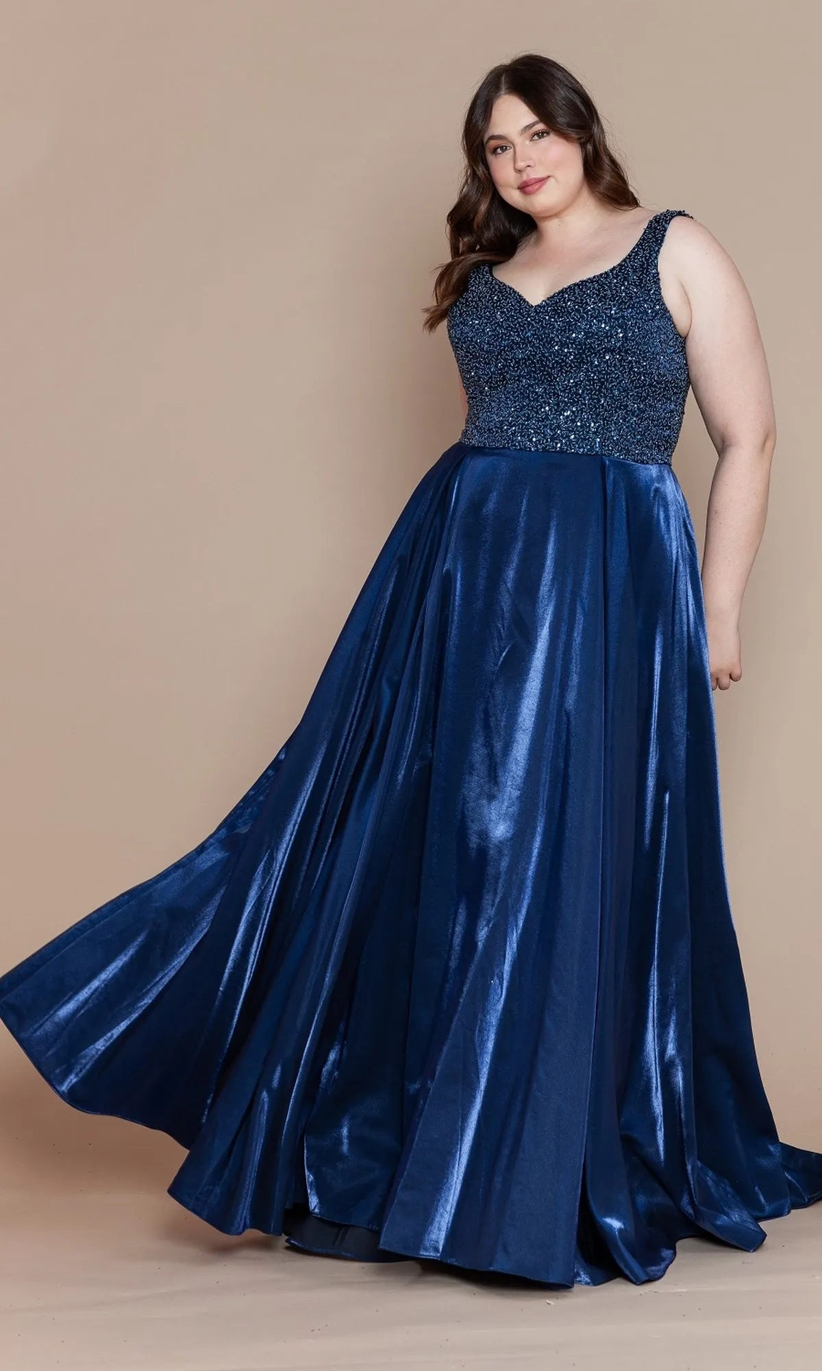 Beaded-Bodice Plus-Size Long Prom Dress W1066 sold by PromGirl