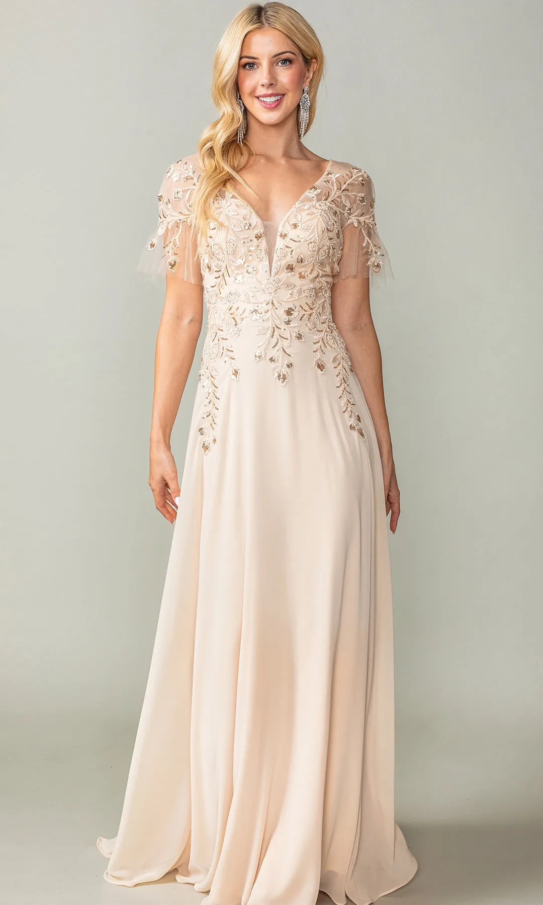 Sheer Short-Sleeve Prom Dress: Dancing Queen 4378 sold by PromGirl product image thumbnail 3