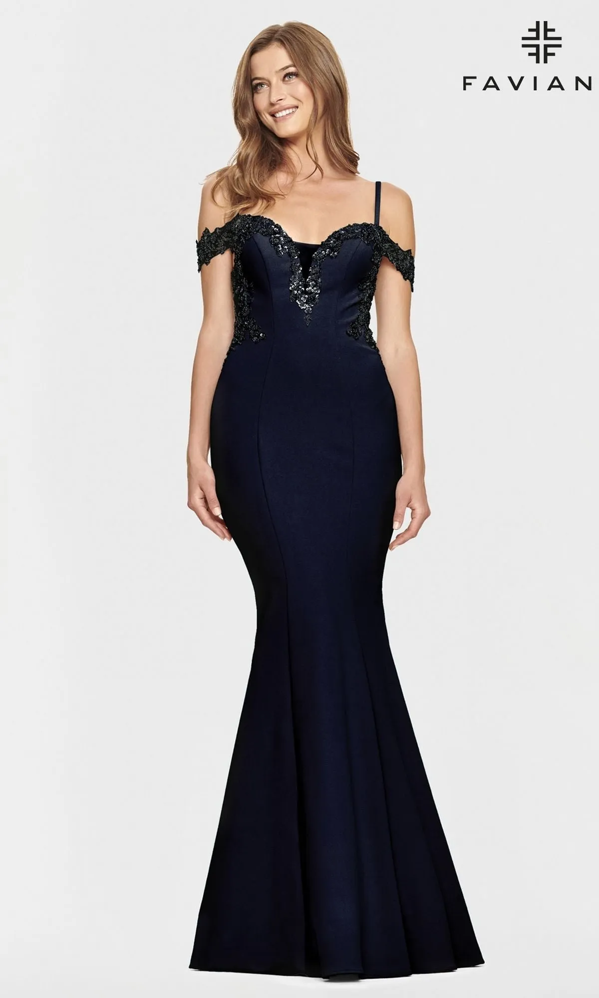 Faviana Cold-Shoulder Navy Blue Prom Dress S10866 sold by PromGirl product image thumbnail 3