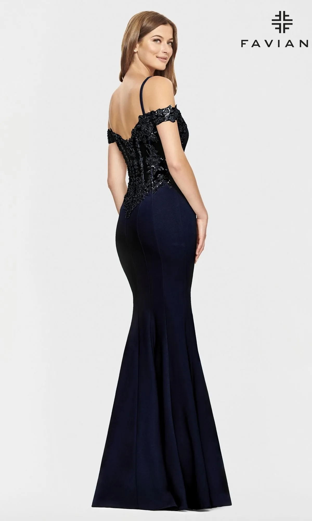 Faviana Cold-Shoulder Navy Blue Prom Dress S10866 sold by PromGirl product image thumbnail 2