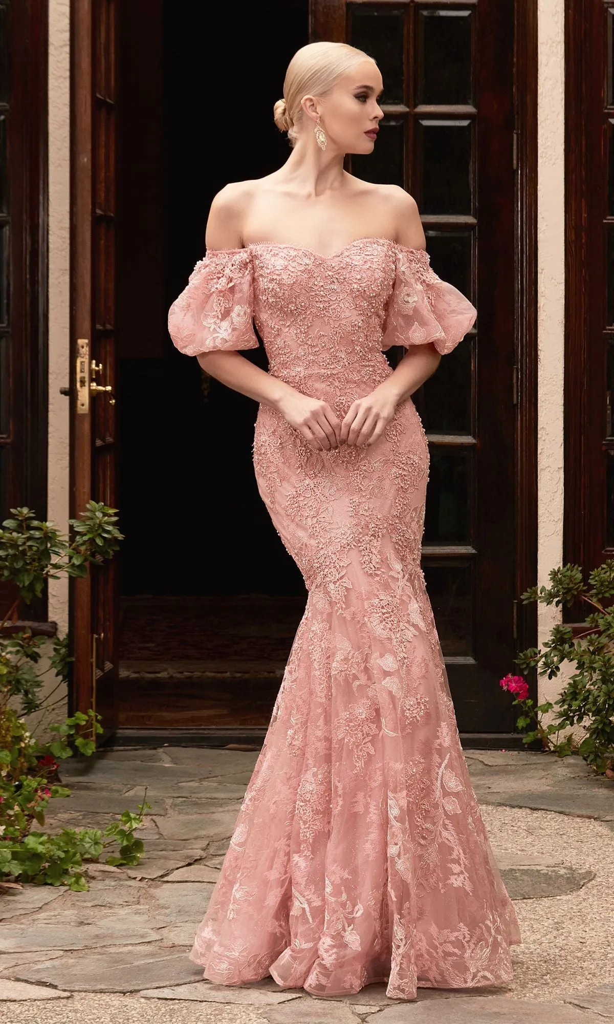 Dusty Rose Off-Shoulder Long Prom Dress CD959B sold by PromGirl