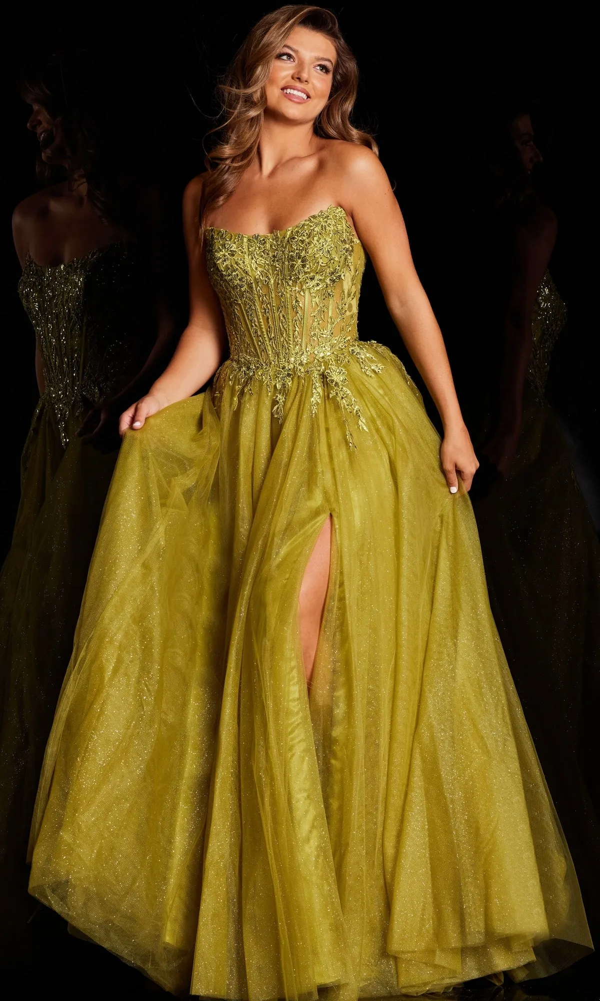 Strapless Glitter Prom Ball Gown JVN37520 sold by PromGirl