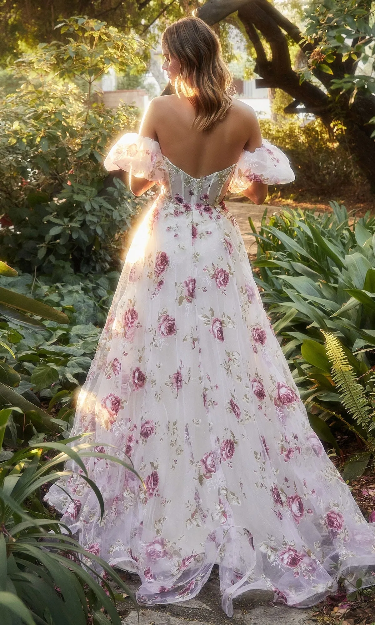 Puff-Sleeve Strapless Floral-Print Ball Gown A1133 sold by PromGirl product image thumbnail 2