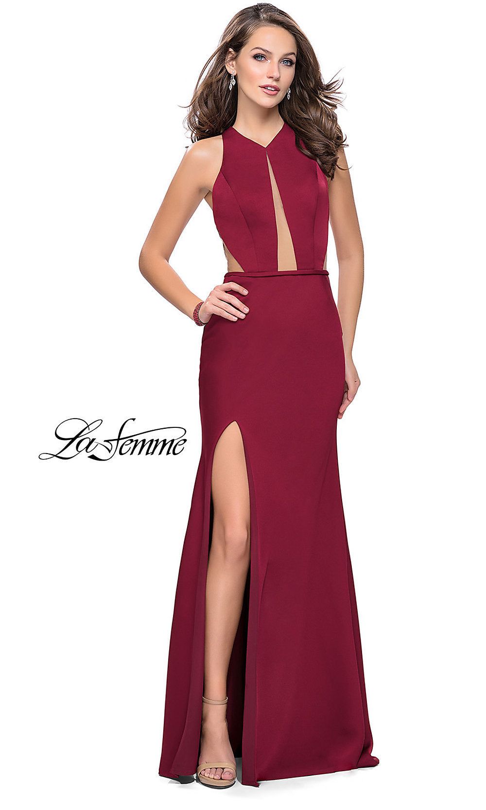 La Femme Long Open-Back Prom Dress with Slit sold by PromGirl