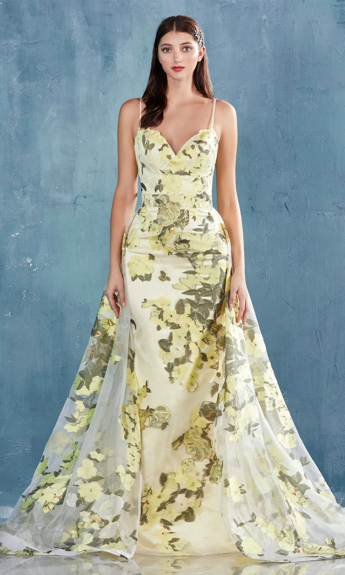 Lemon Yellow Floral-Print Long Prom Dress A0770 sold by PromGirl product image thumbnail 5
