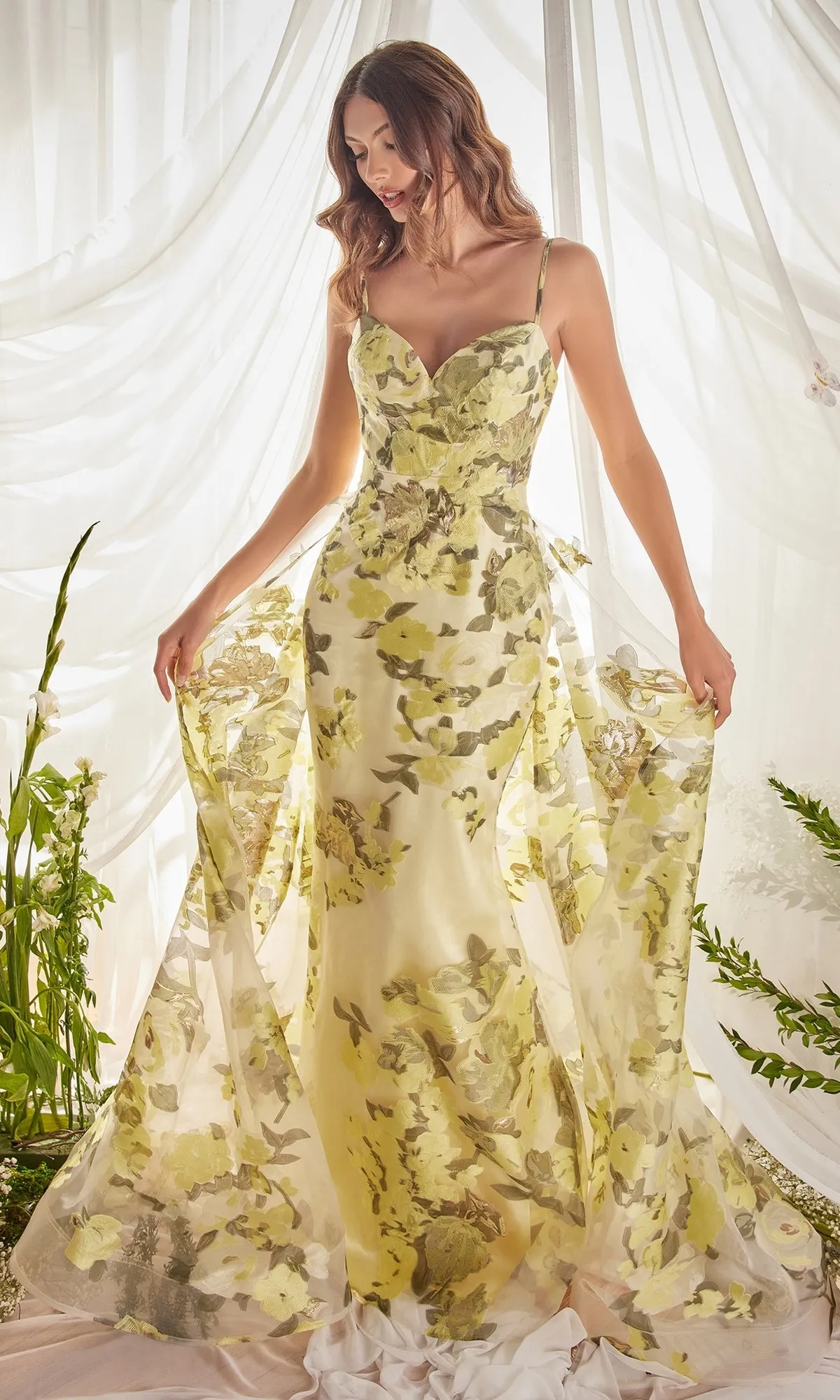 Lemon Yellow Floral-Print Long Prom Dress A0770 sold by PromGirl