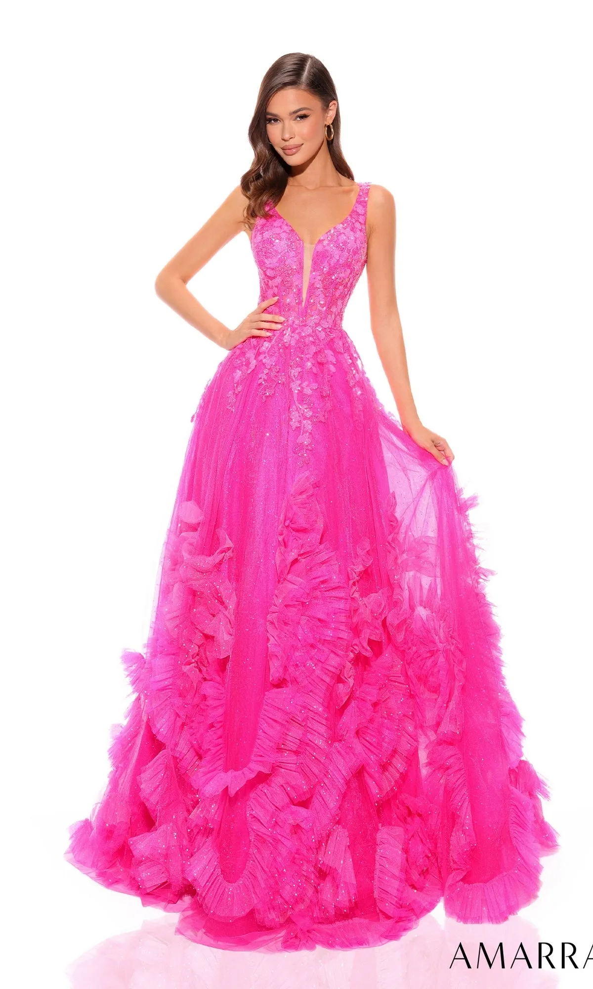 Amarra V-Neck Long Ruffled Prom Ball Gown 88880 sold by PromGirl product image thumbnail 4