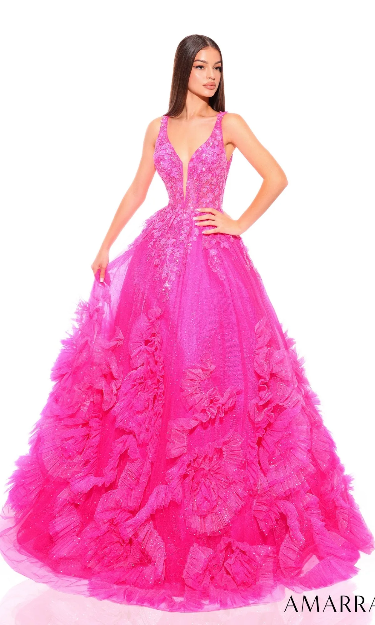 Amarra V-Neck Long Ruffled Prom Ball Gown 88880 sold by PromGirl product image thumbnail 3