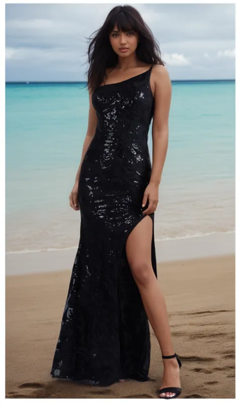 PromGirl One-Shoulder Long Black Prom Dress with Sequins made by PromGirl
