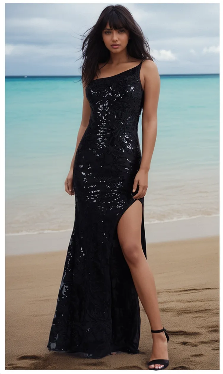PromGirl One-Shoulder Long Black Prom Dress with Sequins sold by PromGirl