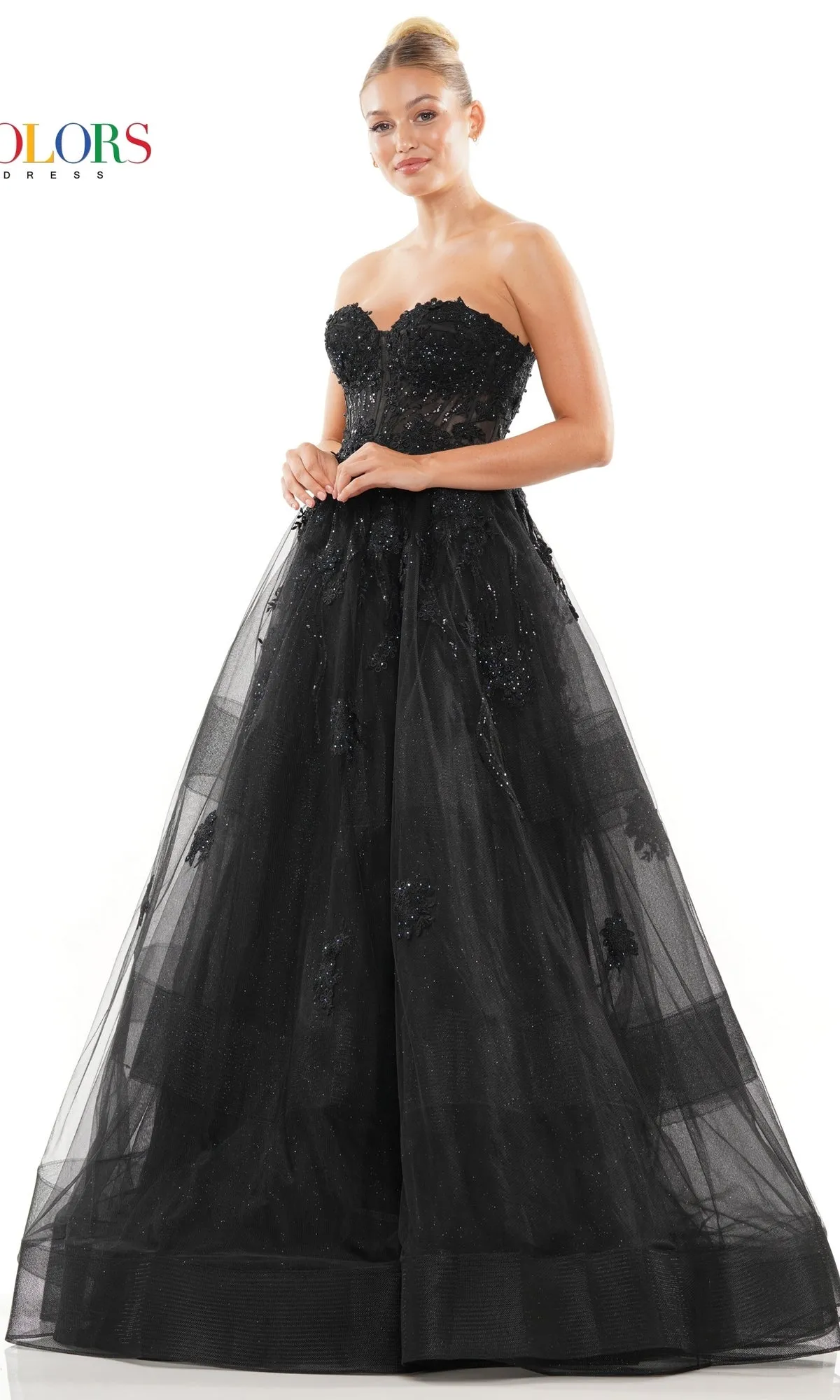 Puff-Sleeve Strapless Long Glitter Prom Dress 3179 sold by PromGirl product image thumbnail 2
