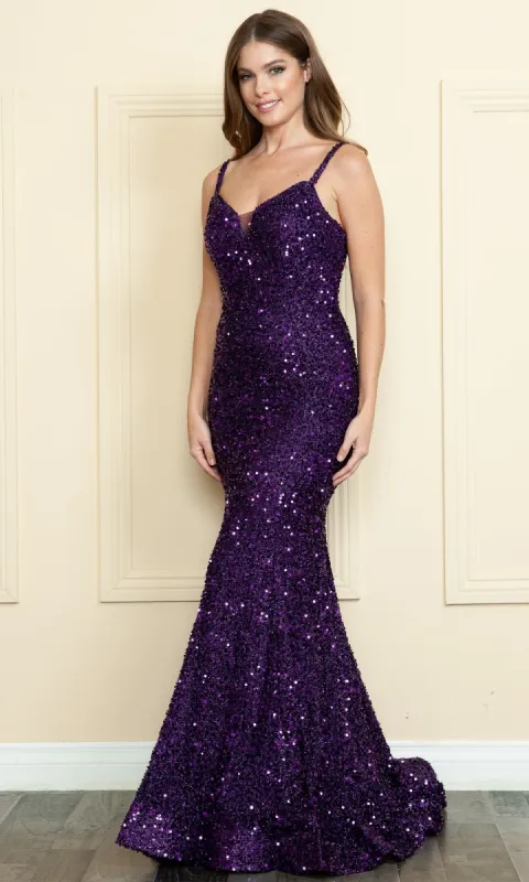 Lace-Up-Back Long Sequin Prom Dress 9002 sold by PromGirl