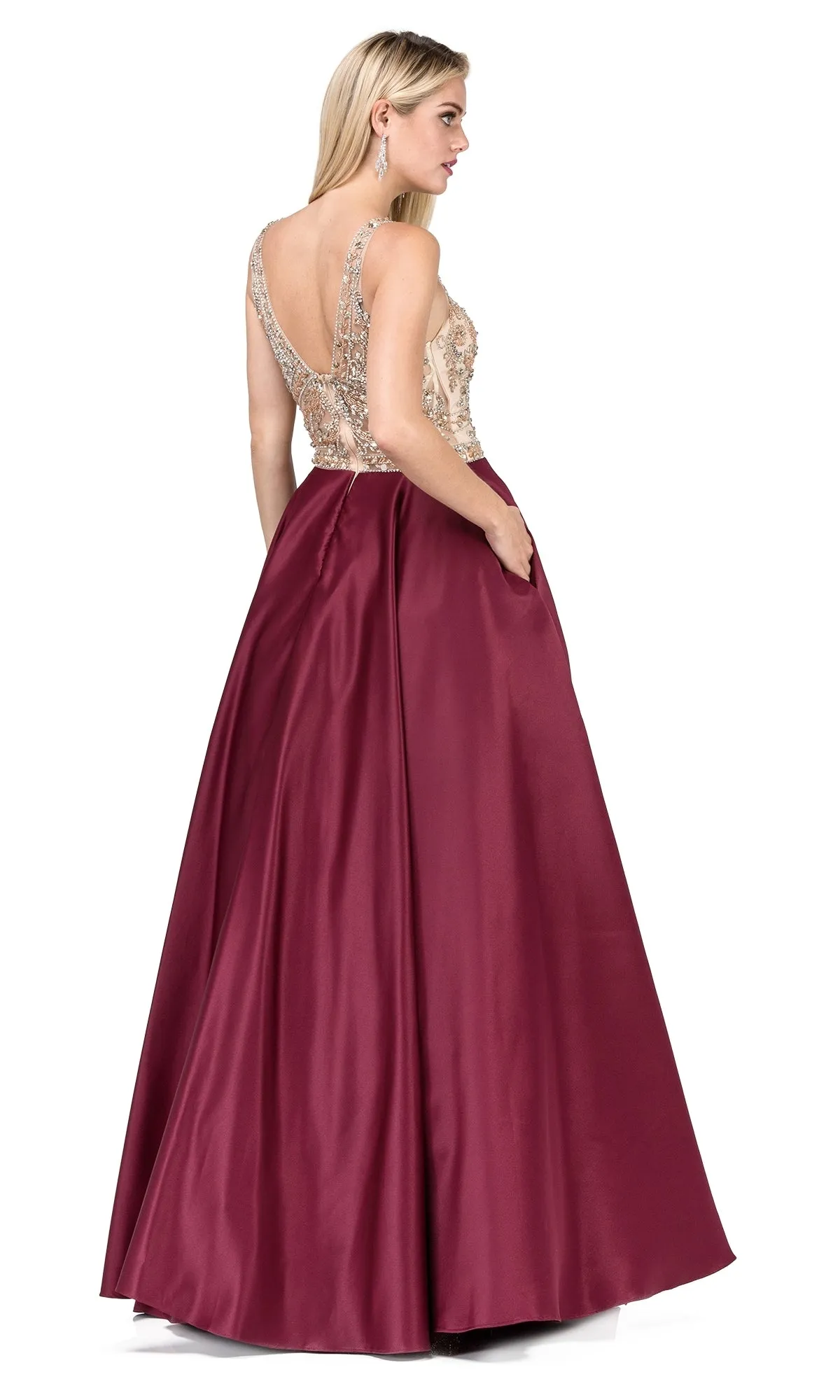 Beaded-Bodice Long Prom Ball Gown with Pockets sold by PromGirl product image thumbnail 2