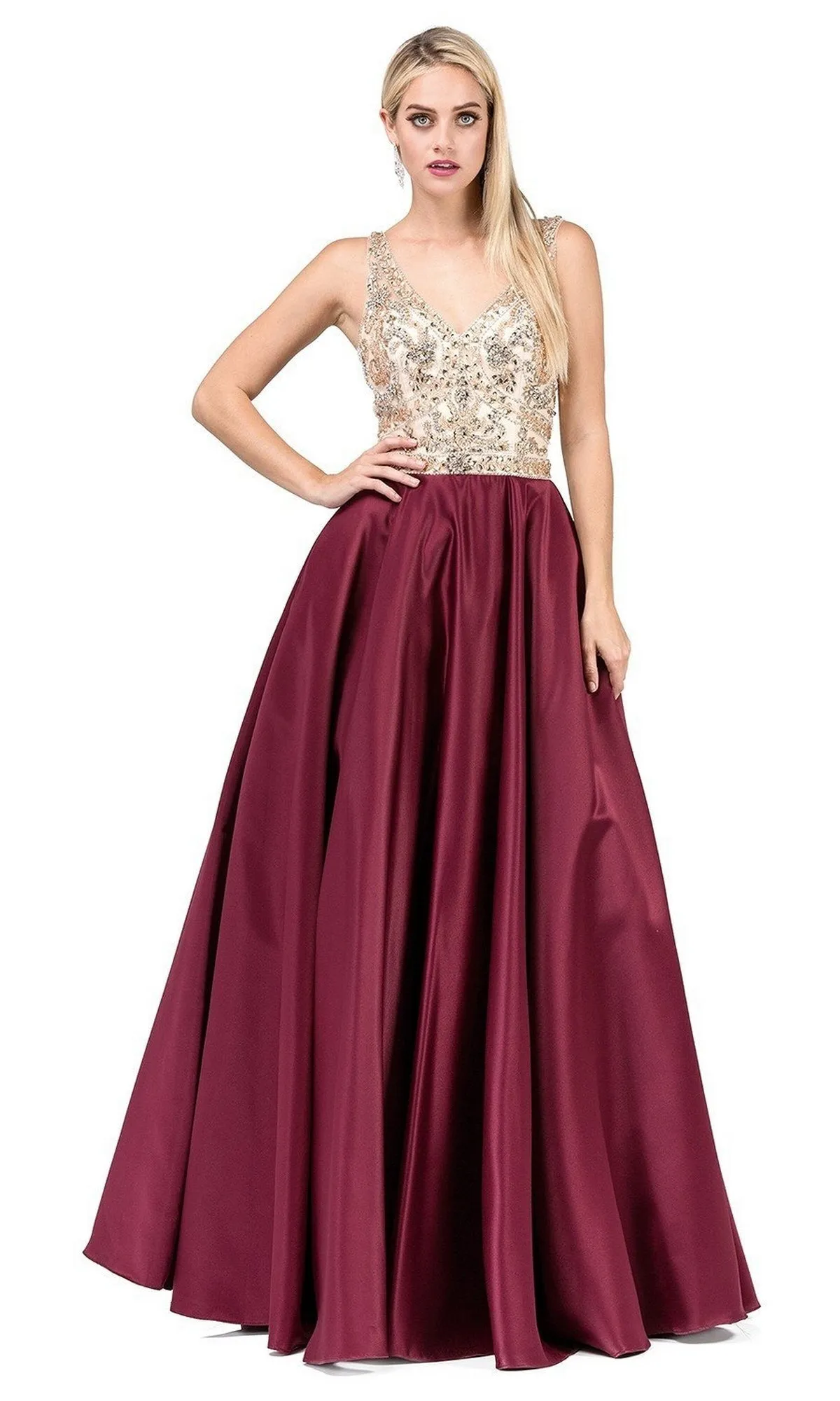 Beaded-Bodice Long Prom Ball Gown with Pockets sold by PromGirl product image thumbnail 3